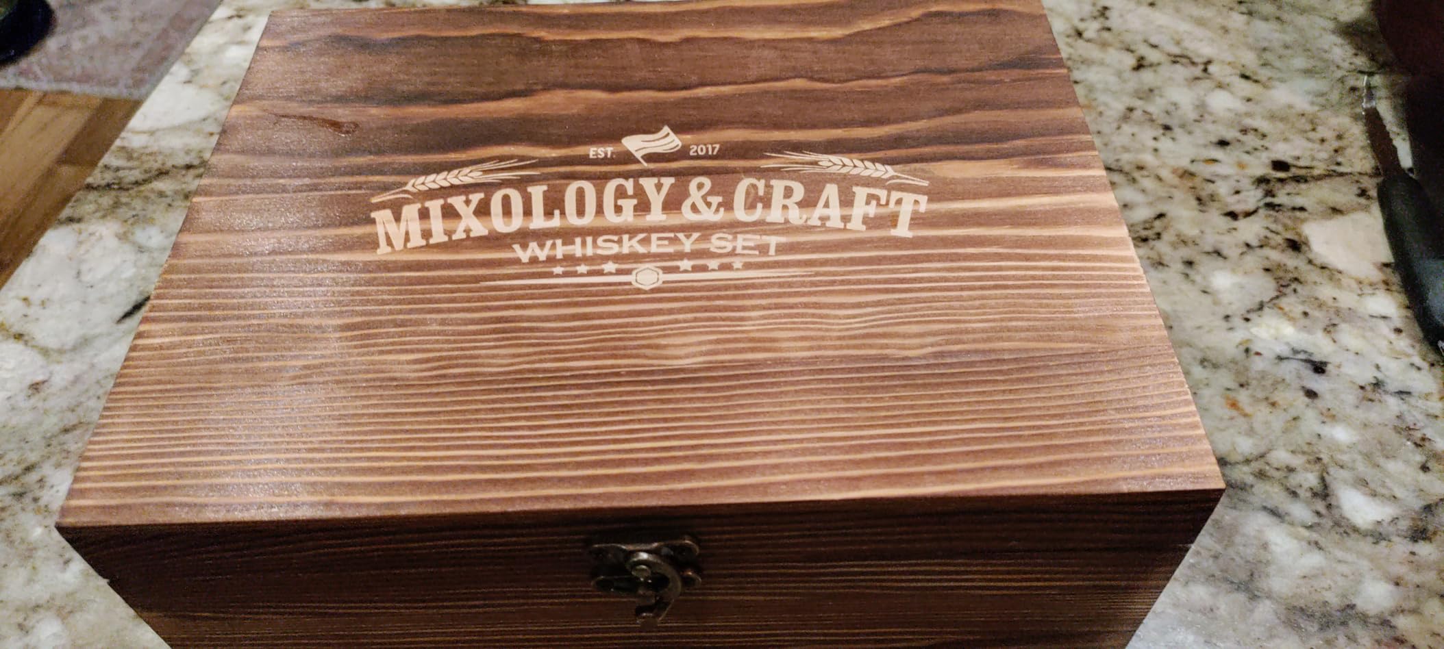 Mixology & Craft Whiskey Stones Gift Set: with Two 10oz Lead-Free Crystal Whiskey Glasses, 8 Whiskey Stones with Velvet Bag, 2 Slate Coasters & Recipe Cards in Wooden Crate customer photo 2