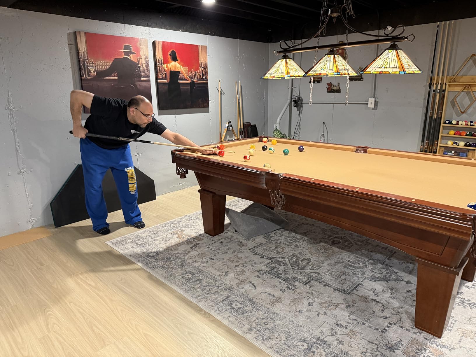 Tiffany Pool Table Light Chandelier,Stained Glass Billiard Lighting for Snooker Table,Antique Style 3 Lights Pendant Hanging Lamp for Dining Room Kitchen Island Billiard Room customer photo 2