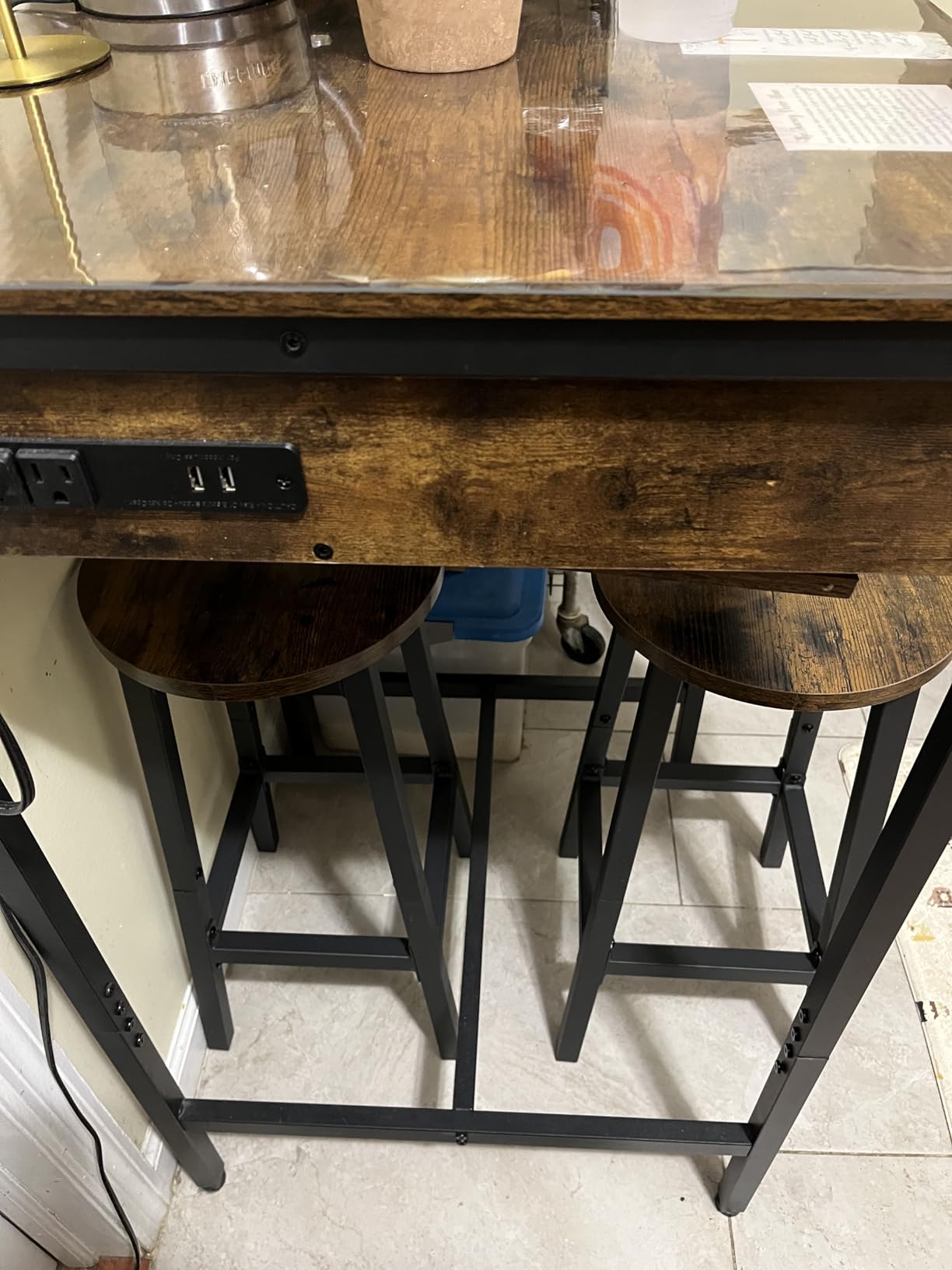 VASAGLE Bar Stools Set of 2, Counter Height Stools, Bar Chairs with Footrest, 23.6 Inches High Kitchen Breakfast Stools, Industrial, Living Room Party Room, Rustic Brown ULBC074B01 customer photo 1