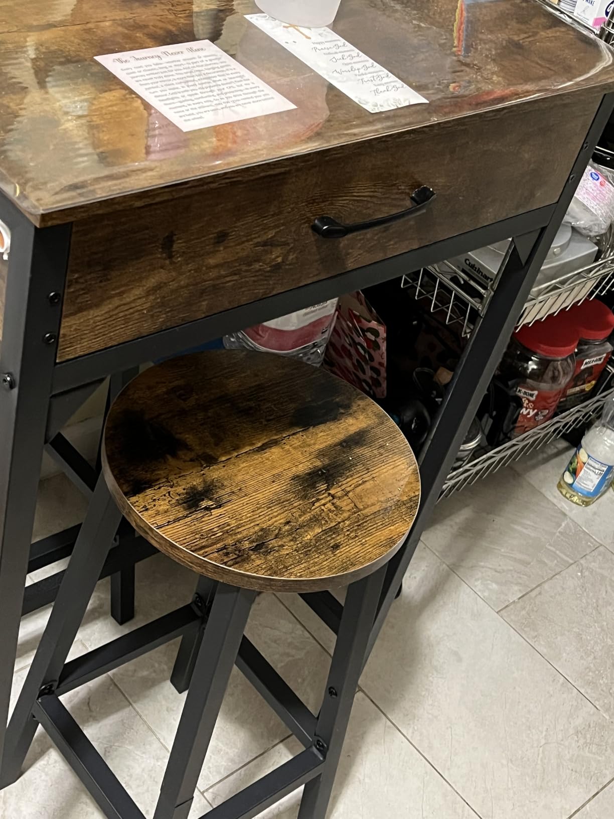 VASAGLE Bar Stools Set of 2, Counter Height Stools, Bar Chairs with Footrest, 23.6 Inches High Kitchen Breakfast Stools, Industrial, Living Room Party Room, Rustic Brown ULBC074B01 customer photo 2