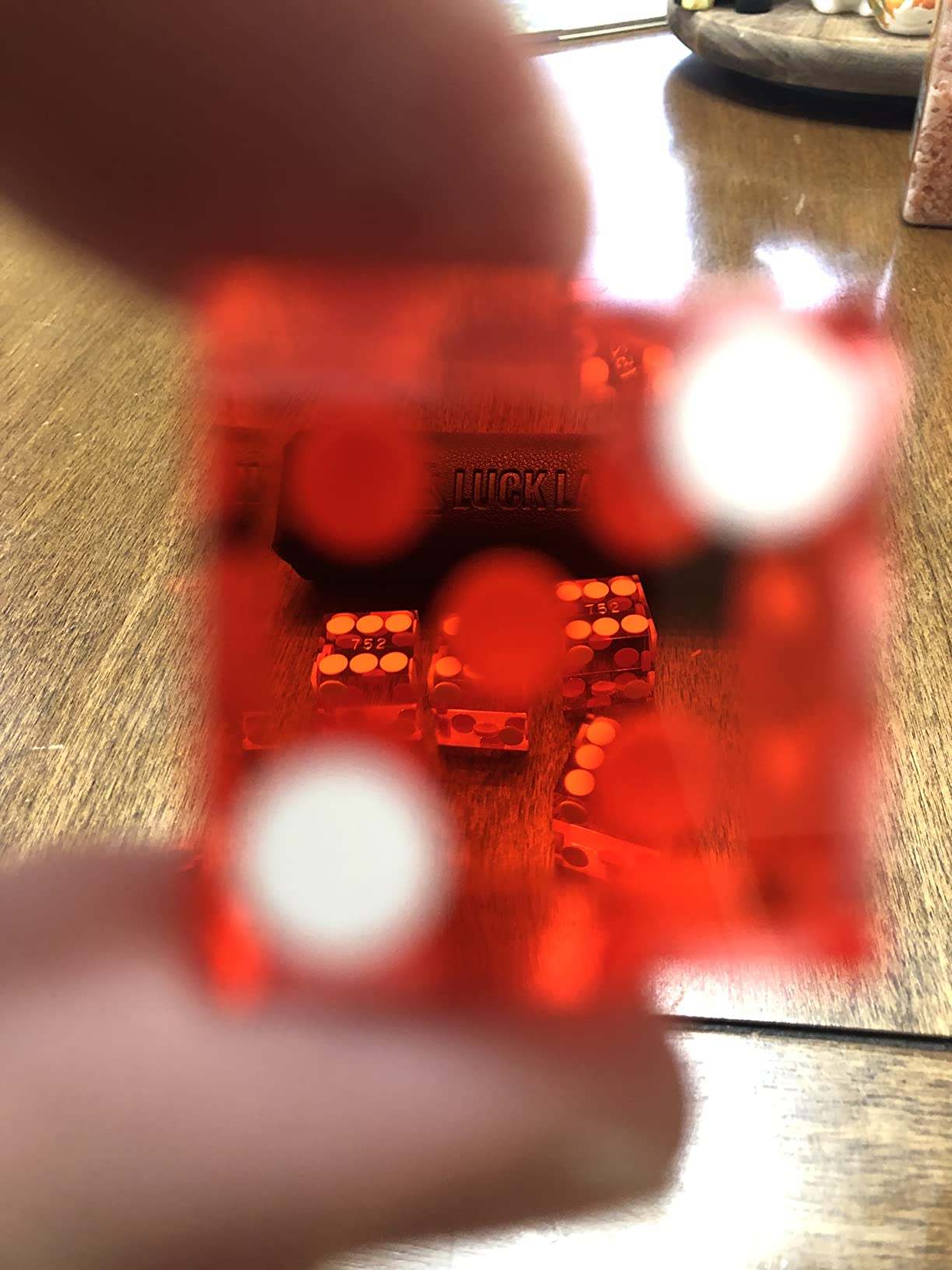 Luck Lab Grade AAA 19mm Casino Dice with Razor Edges and Matching Serial Numbers Set of 5 and Leather Dice Case (Red) customer photo 2