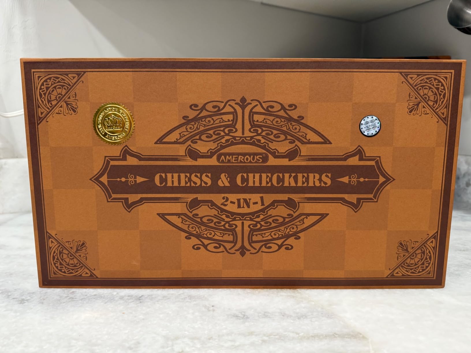 AMEROUS Magnetic Wooden Chess and Checkers Game Set, 15 Inches (2 in 1) Chess Board Games, 2 Extra Queens - Gift Package - Game Pieces Storage Slots, Beginner Chess Set for Kids, Adults customer photo 1