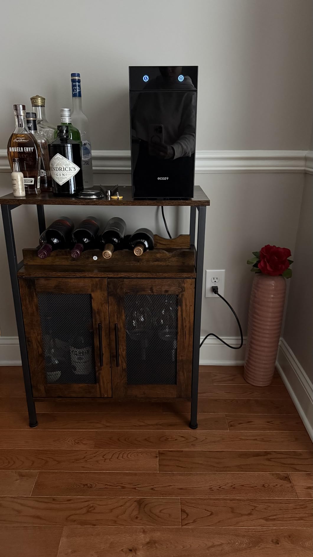 X-cosrack Wine Bar Rack Cabinet with Detachable Wine Rack, Coffee Barwith Glass Holder, Small Sideboard and Buffet Cabinet with Mesh Door, Rustic Brown(Patent Pending) customer photo 1