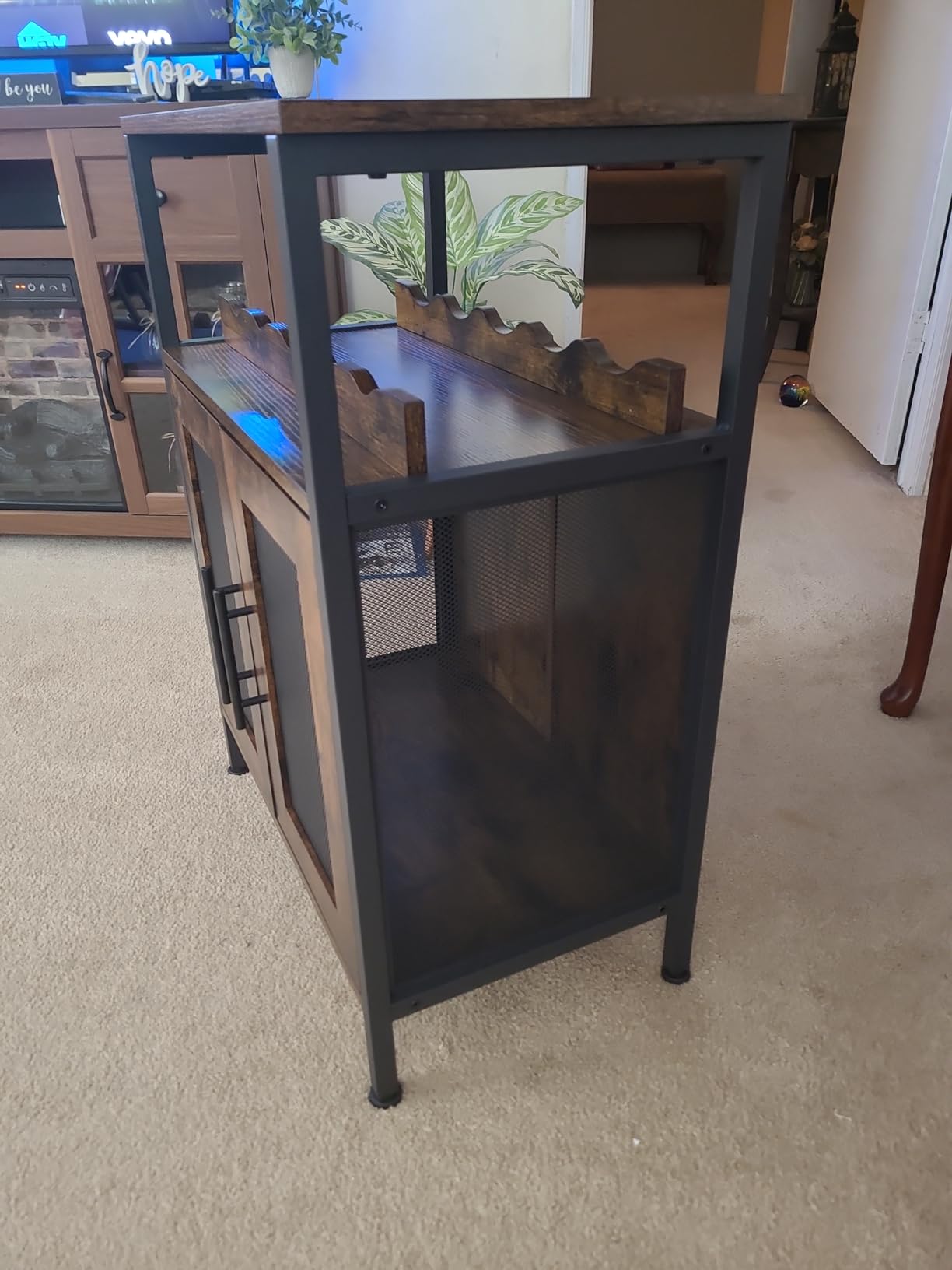 X-cosrack Wine Bar Rack Cabinet with Detachable Wine Rack, Coffee Barwith Glass Holder, Small Sideboard and Buffet Cabinet with Mesh Door, Rustic Brown(Patent Pending) customer photo 2