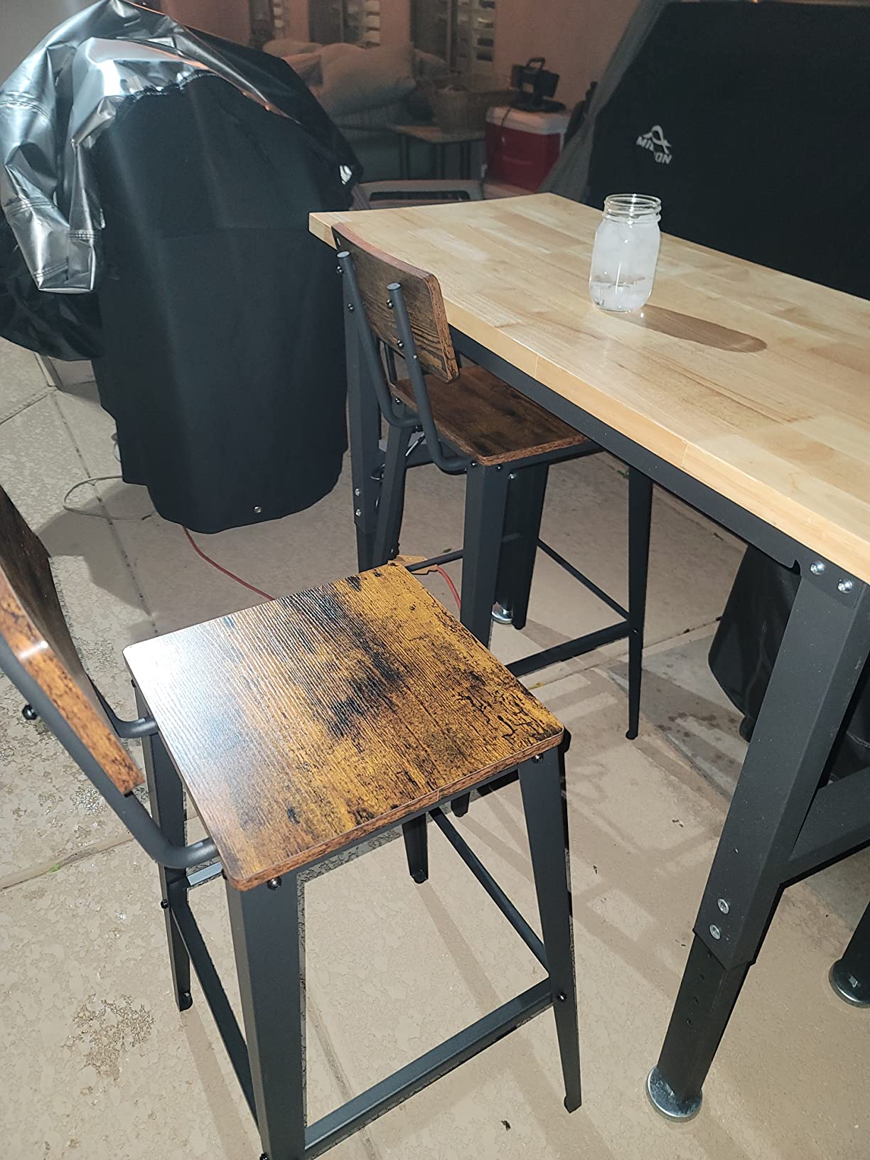 VASAGLE Set of 2 Bar Stools, Bar Height Stools, 29.1 Inches Tall Barstools with Back, Counter Bar Chairs for Kitchen Island, Steel Frame, Industrial Style, Easy Assembly, Rustic Brown and Ink Black customer photo 1