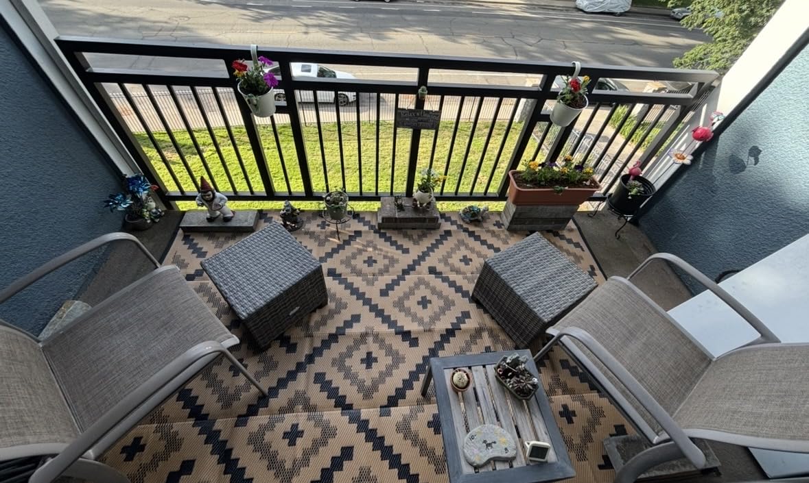 GENIMO Outdoor Rug, Waterproof Plastic Rugs for Patio, 5'x8' Black Grey | Outside Larger Modern Carpet Mat for Porch Decor, Deck, Balcony, Camping, RV, Backyard, Picnic, Beach, Reversible, Foldable customer photo 1