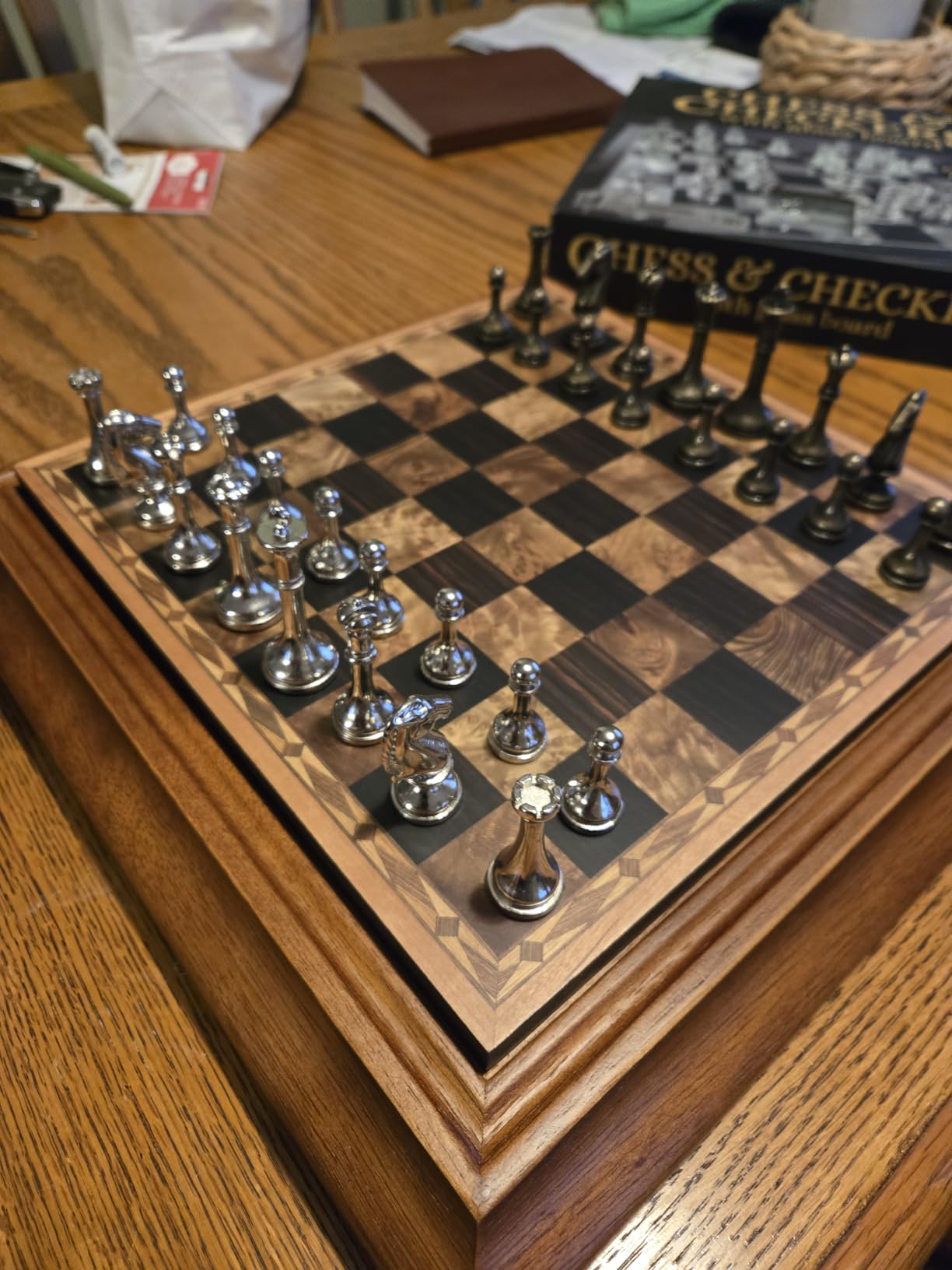 AMEROUS 14 inches Wooden Chess Set with Metal Chess Pieces / 2.5'' King/Storage for Chessmen/Gift Package customer photo 1