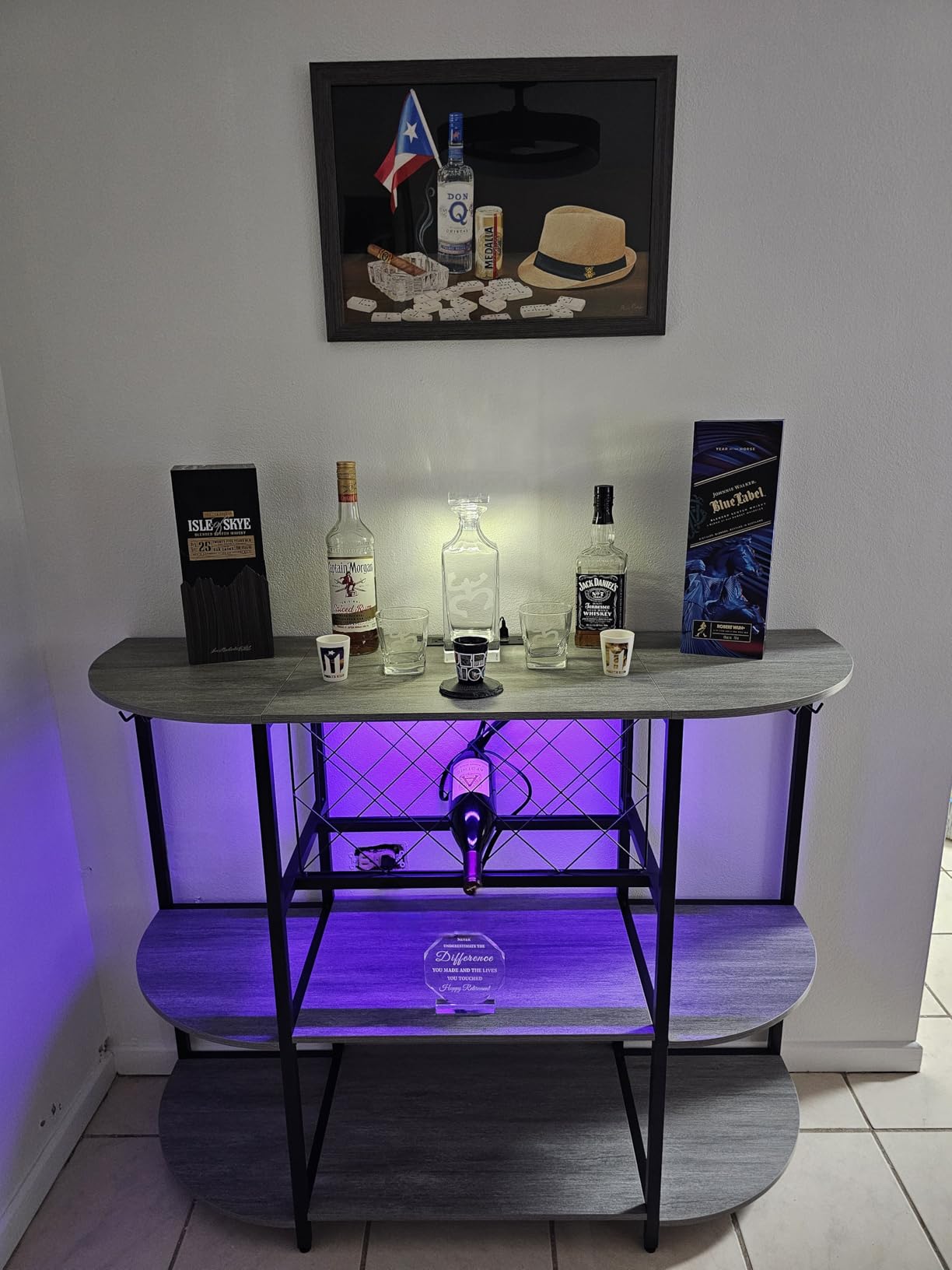 Unikito Bar Table Cabinet with Charging Station,Wine Rack Table with LED Light and Storage, Freestanding Floor Bar Cabinet for Liquor and Glasses for Home Kitchen Dining Room, White customer photo 1