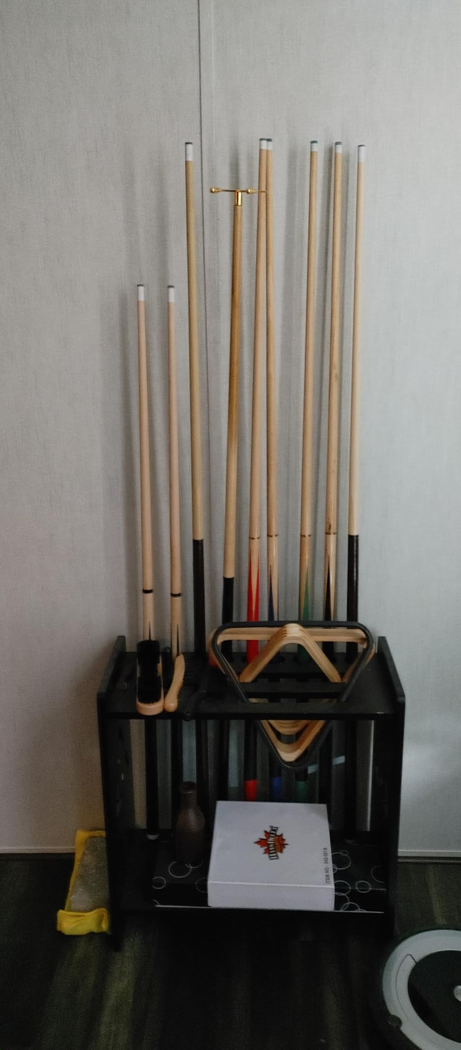 EXTCCT Pool Stick Holder Floor Stand- Billiards Pool Cue Rack Oak Solid Wooden Holds 9 Cues and Pool Table Accessories Organizer with Chalk Cone Holder for Game Room Club or Men Cave customer photo 2