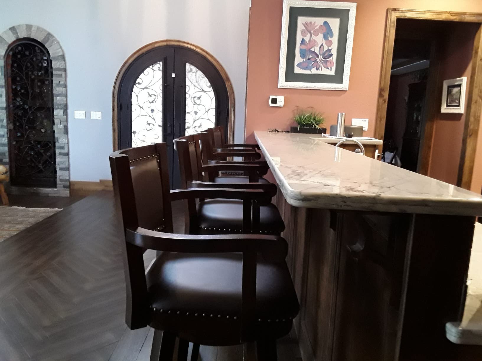Boraam Broadmoor Extra Tall Swivel Bar Stool with Arms, Brown/Cappuccino customer photo 1