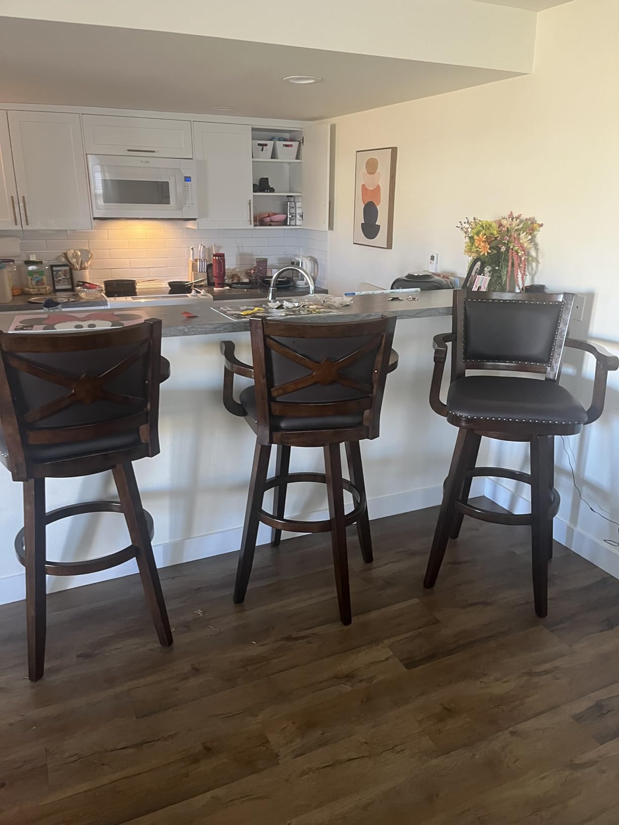 Boraam Broadmoor Extra Tall Swivel Bar Stool with Arms, Brown/Cappuccino customer photo 2