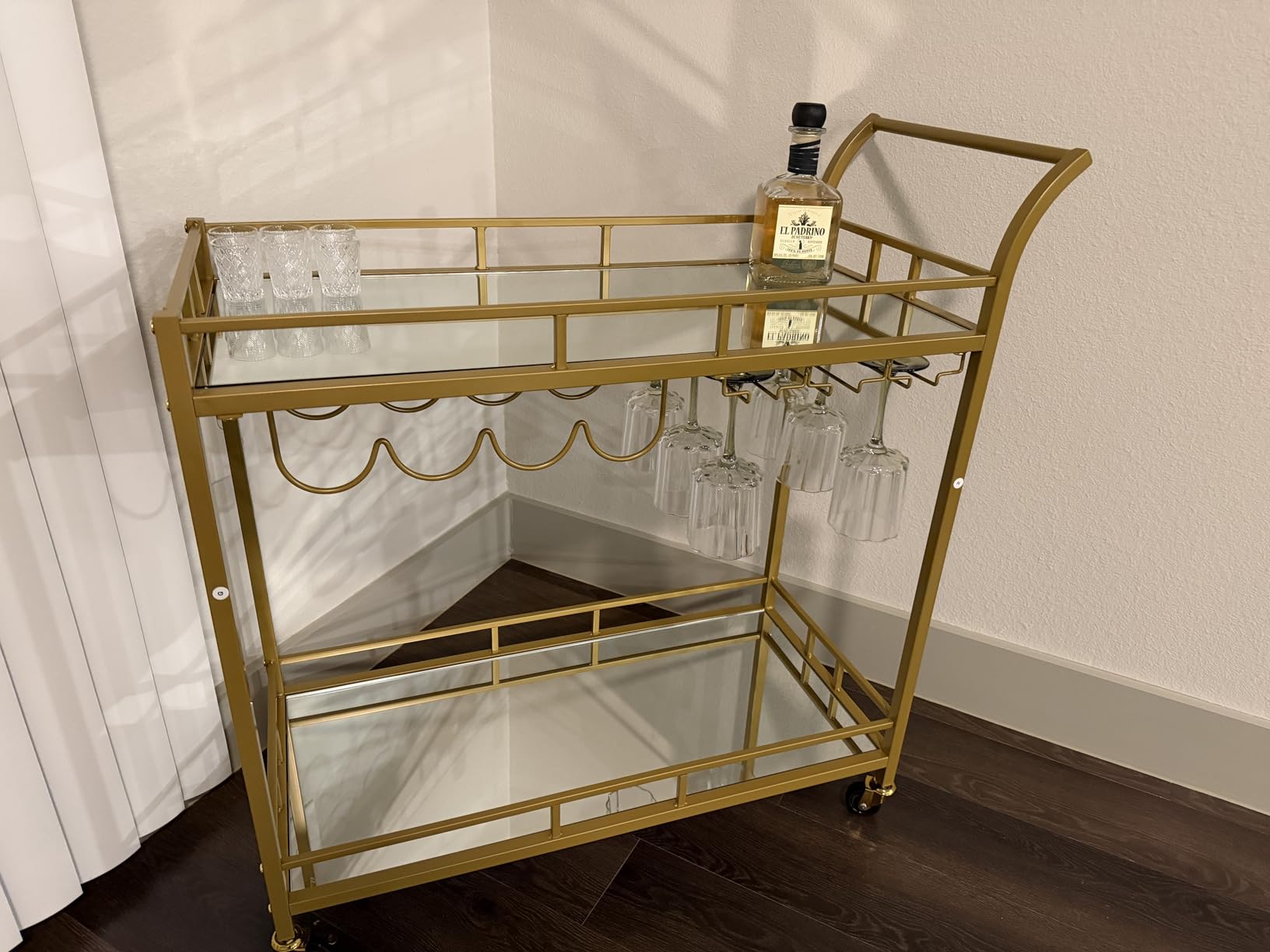 VASAGLE Bar Cart Black, Home Bar Serving Cart, Wine Cart with 2 Mirrored Shelves, Wine Holders, Glass Holders, for Kitchen, Dining Room, Black ULRC090B62 customer photo 2
