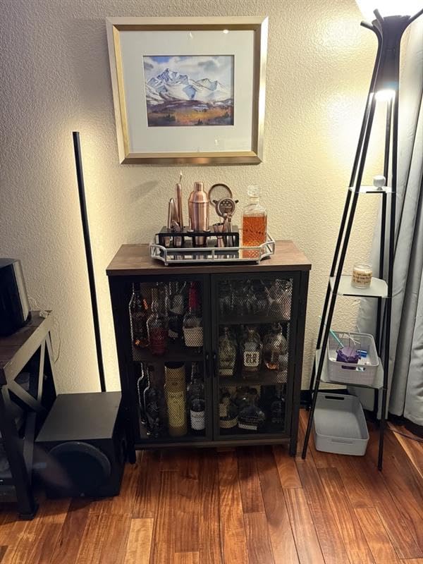 BON AUGURE Coffee Bar Cabinet for Liquor, Small Storage Cabinet for Home Kitchen, Farmhouse Sideboard Buffet Cabinets, Industrial Alcohol Cabinets for Dining Entryway Living Room (Rustic Oak) customer photo 1