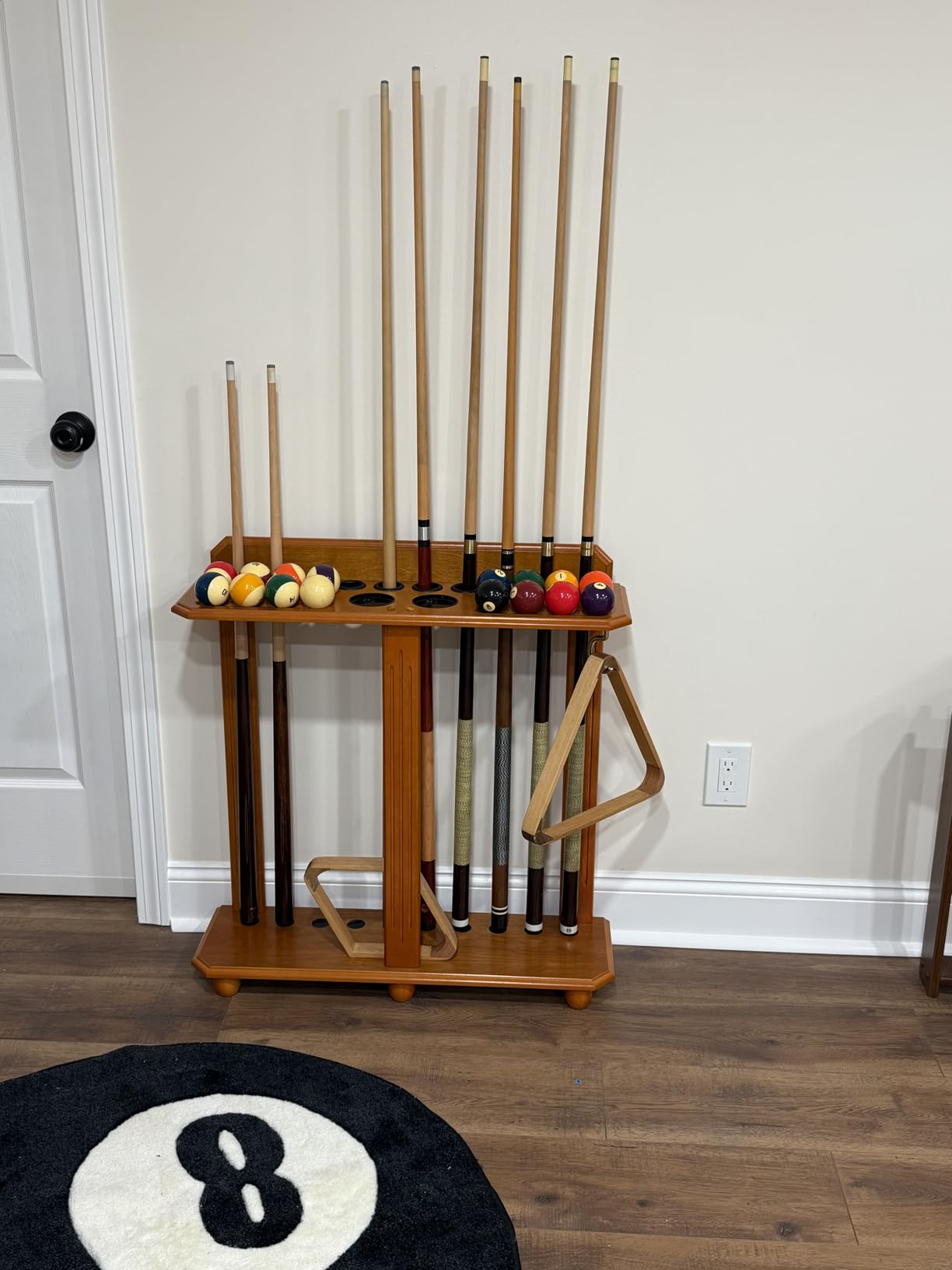 GSE Games & Sports Expert Corner-Style Floor Stand Billiard Pool Cue Racks with Score Counters, Holds Pool Cue Sticks, Balls Set, Ball Racks customer photo 1