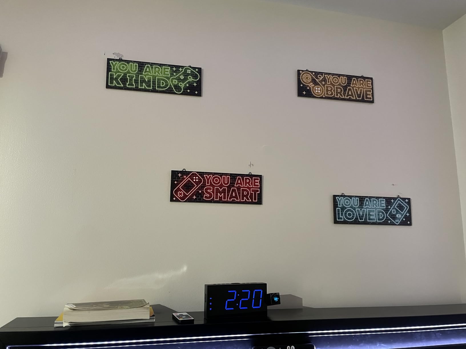 YLOLUL 4pcs Neon Game Art Prints, Wood Wall Art Decor for Boys Room, Gamer Decorations, Inspirational Quote Wall Decor, Modern Home Decor, 12 x 4 Inch, Red customer photo 2
