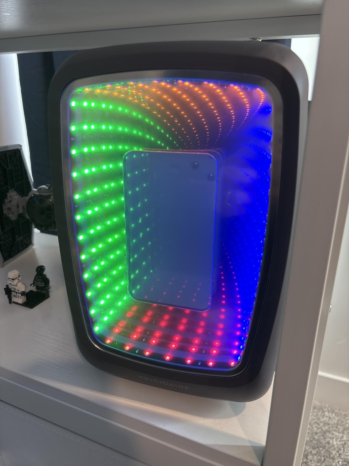 Frigidaire Gaming Light Up Mini Beverage Refrigerator, 6 can, 4 liters, Cooler with large see through door and LED lights Perfect for Gaming Experience, Home, Office, or Cars.12V Charger (Blue) customer photo 2