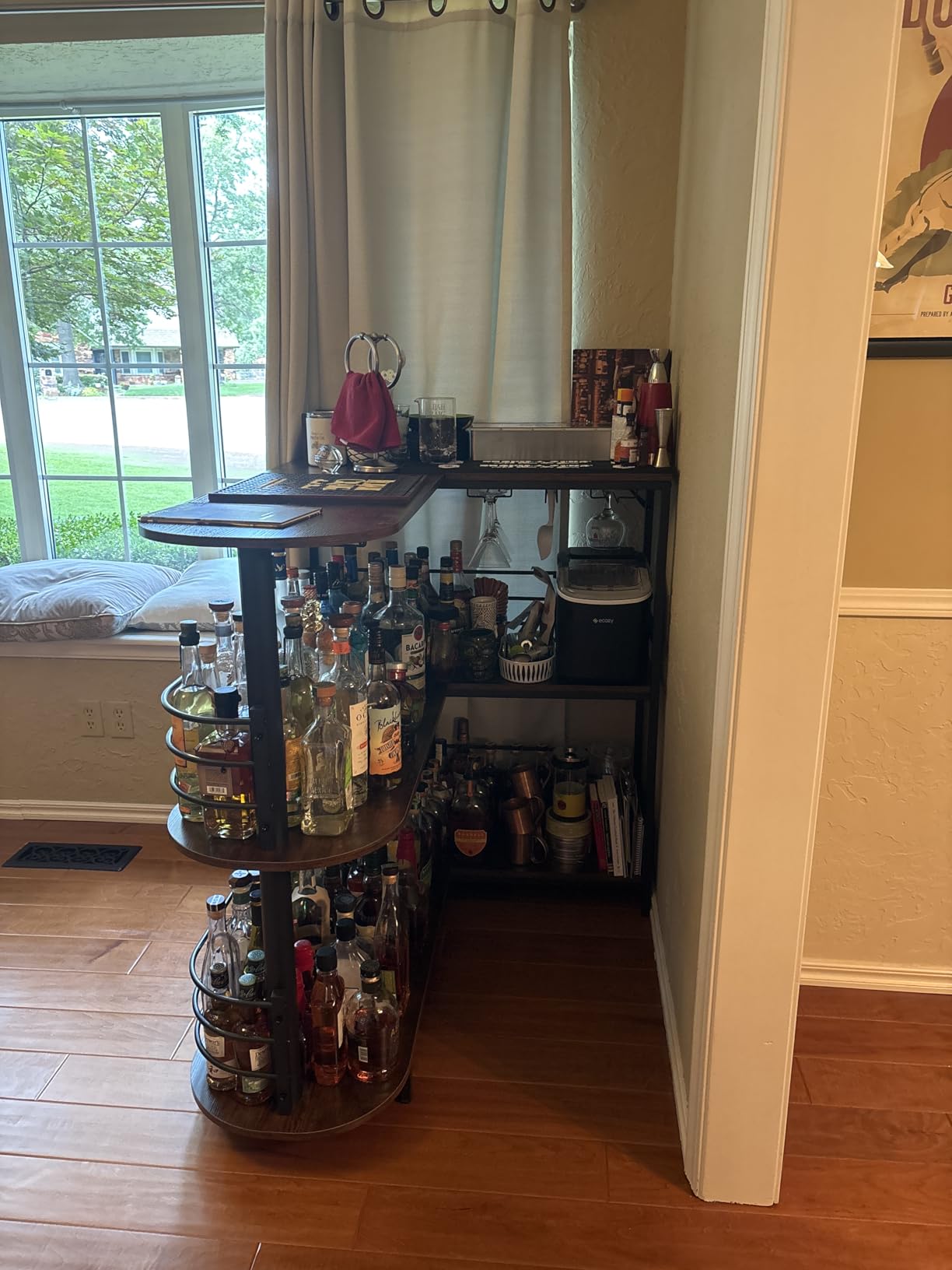 Tribesigns L-Shaped Home Bar Unit, 3 Tier Liquor Table With Storage Shelves and Wine Glasses Holder, Industrial Corner Wine Cabinet Mini Bar for Home Kitchen Pub, Rustic Brown customer photo 2