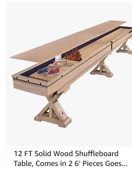 12 FT Solid Wood Shuffleboard Table, Comes in 2 6' Pieces Goes Around Stairs & Hallways, Multi Game Includes Bowling Pin Set & More customer photo 2