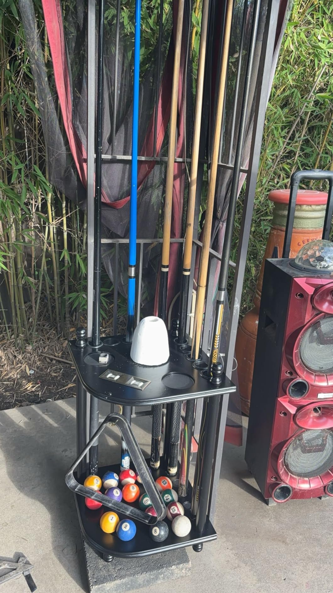 Pool Cue Rack Floor Stand for Cue Stick at Any Size, A Full Set Of Balls, Billiard Table Accessories. Corner Pool Stick Holder Large Size for 10 Cues Made of 100% Solid Hardwood customer photo 2