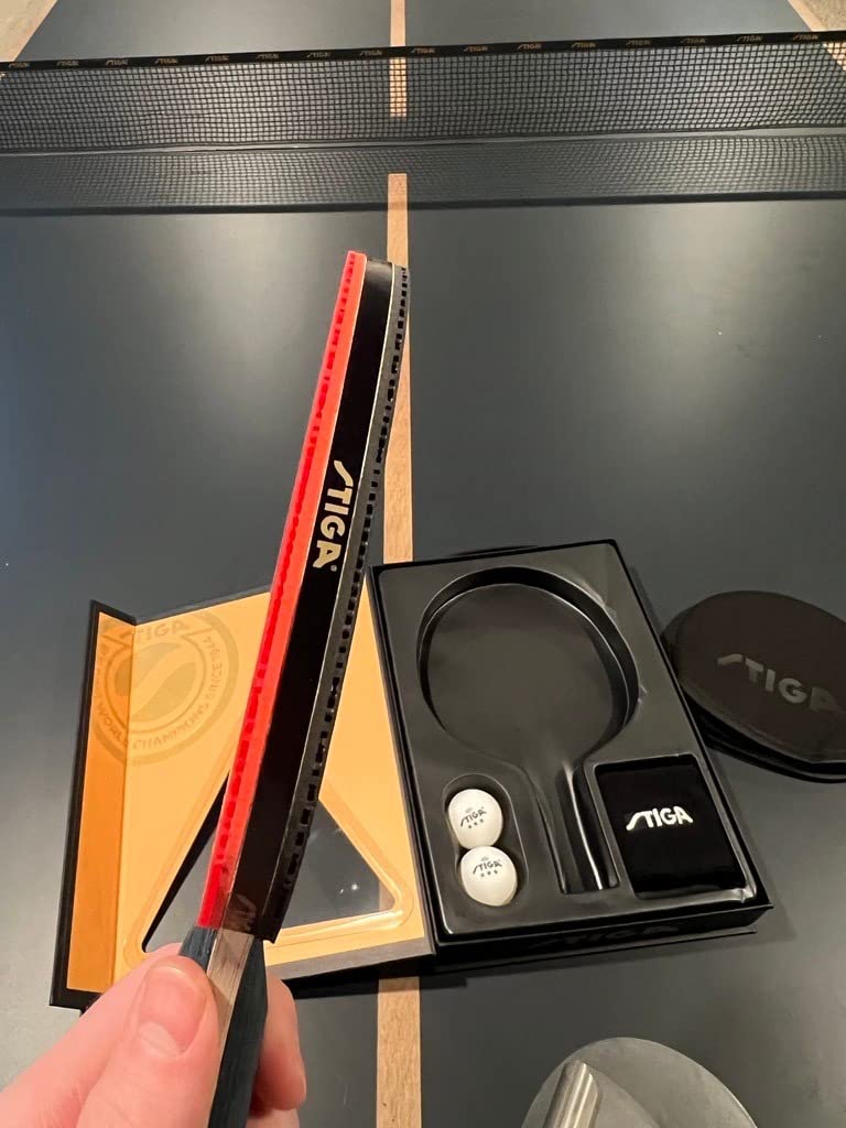 STIGA Carbon+ Bundle Ping Pong Paddle Set - 7-ply Extra Light Carbon Fiber Blade - 2mm Premium Sponge - Concave Pro Handle - 2 3-Star Tournament Balls - Neoprene Racket Cover - Player Wristband customer photo 2