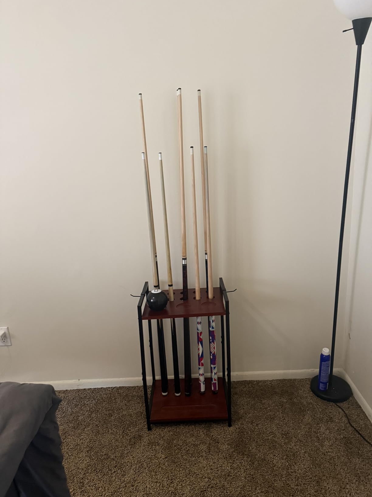 Pool Stick Holder - Freestanding Pool Cue Holder Floor Stand Wooden Cue Stick Holder 10-Hole Billiard Cue Racks for Game Room Billiard Room Decor Club Pool Table Accessories customer photo 1