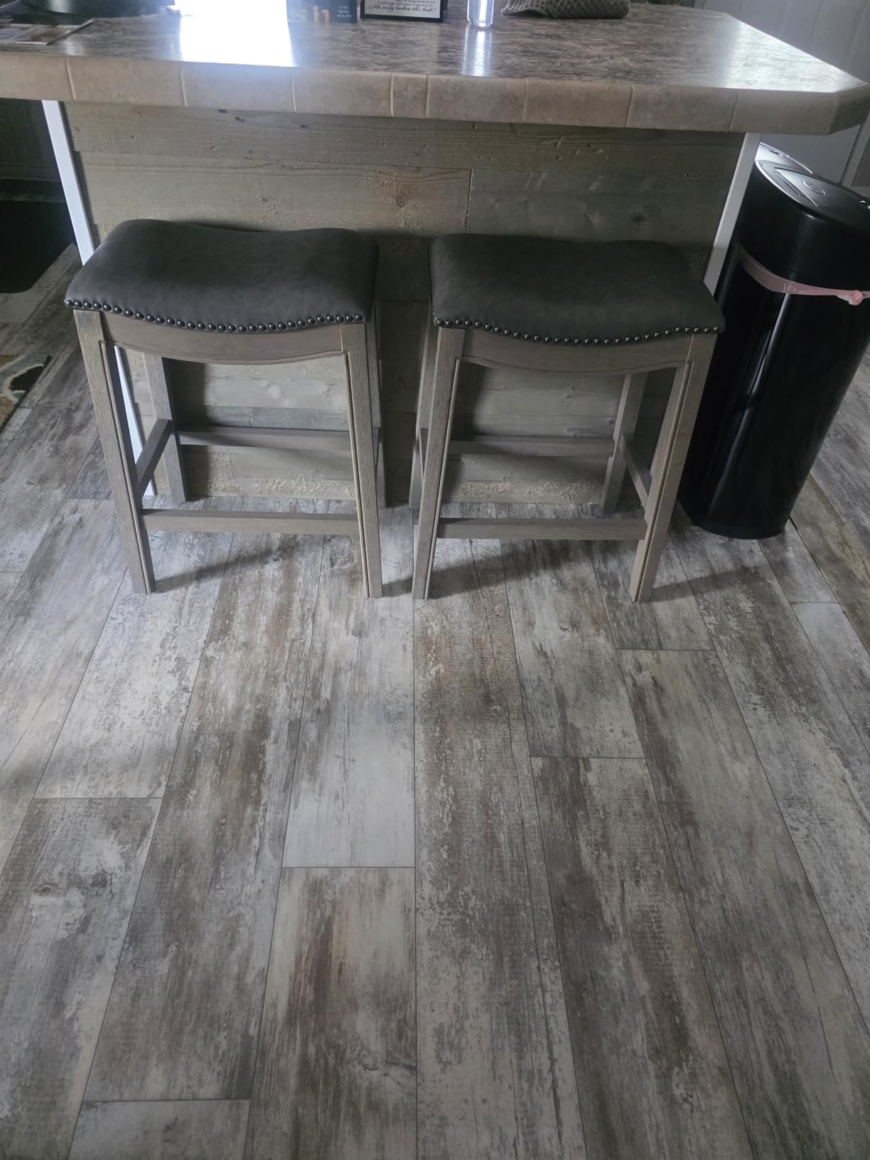 Maven Lane Adrien Backless Counter Stool - 26 Inches - Saddle Stool with Footrest - Cream Solid Wood Frame & Natural Fabric Upholstery - Perfect for Kitchen Islands & Counters customer photo 2