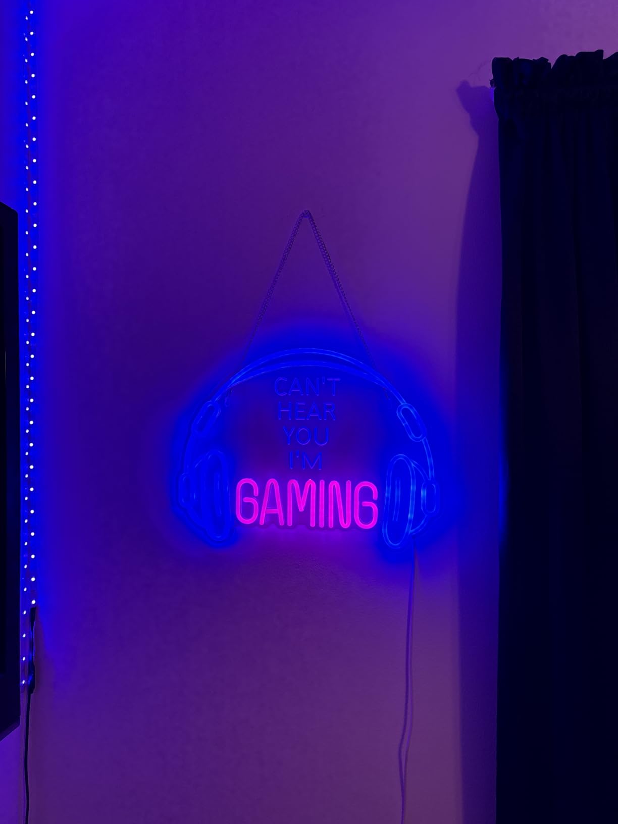 Gaming Neon Sign, Large Bright and Dimmable Colored LED Headset Gamer Neon Light and USB Powered Headphone Lightup Game Signs for Game Zone Video Room Boy Bedroom Wall Decor (Can't Hear You I'm Gaming) customer photo 2