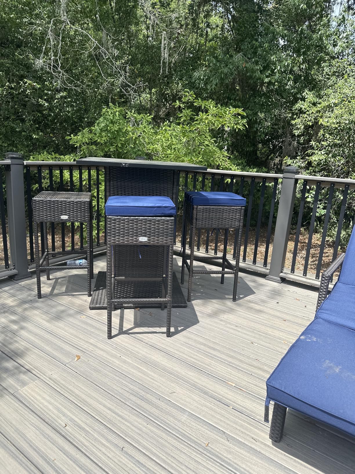 RELAX4LIFE 5-Piece Outdoor Bar Set, Wicker Rattan Bar Height Patio Set w/4 Cushion Bar Stools & Table with Hidden Storage, 5PCS Outdoor High Top Table and Chairs Set for Backyard Poolside (Navy Blue) customer photo 1