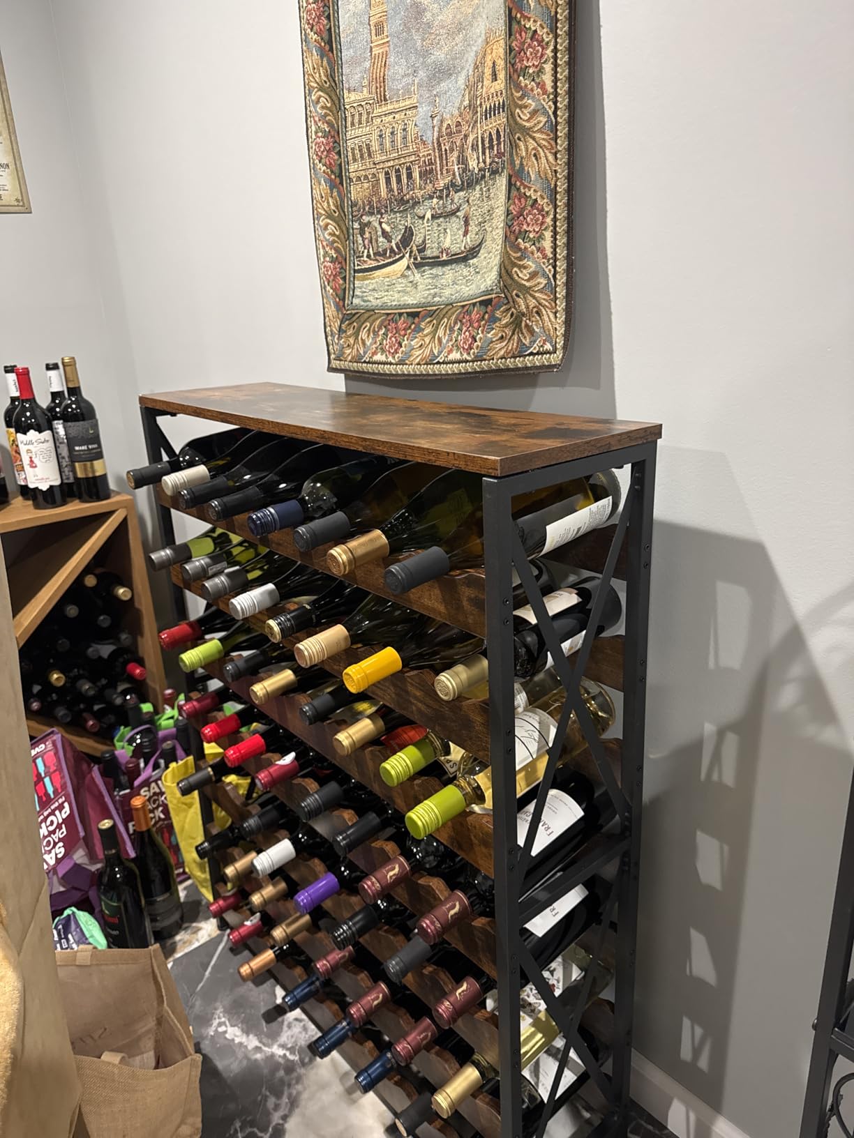 Homeiju 56-Bottle Wine Rack Freestanding Floor, Wooden Wine Storage Shelf, Stackable Wine Rack with Tabletop for Living Room, Kitchen or Wine Cellar customer photo 2