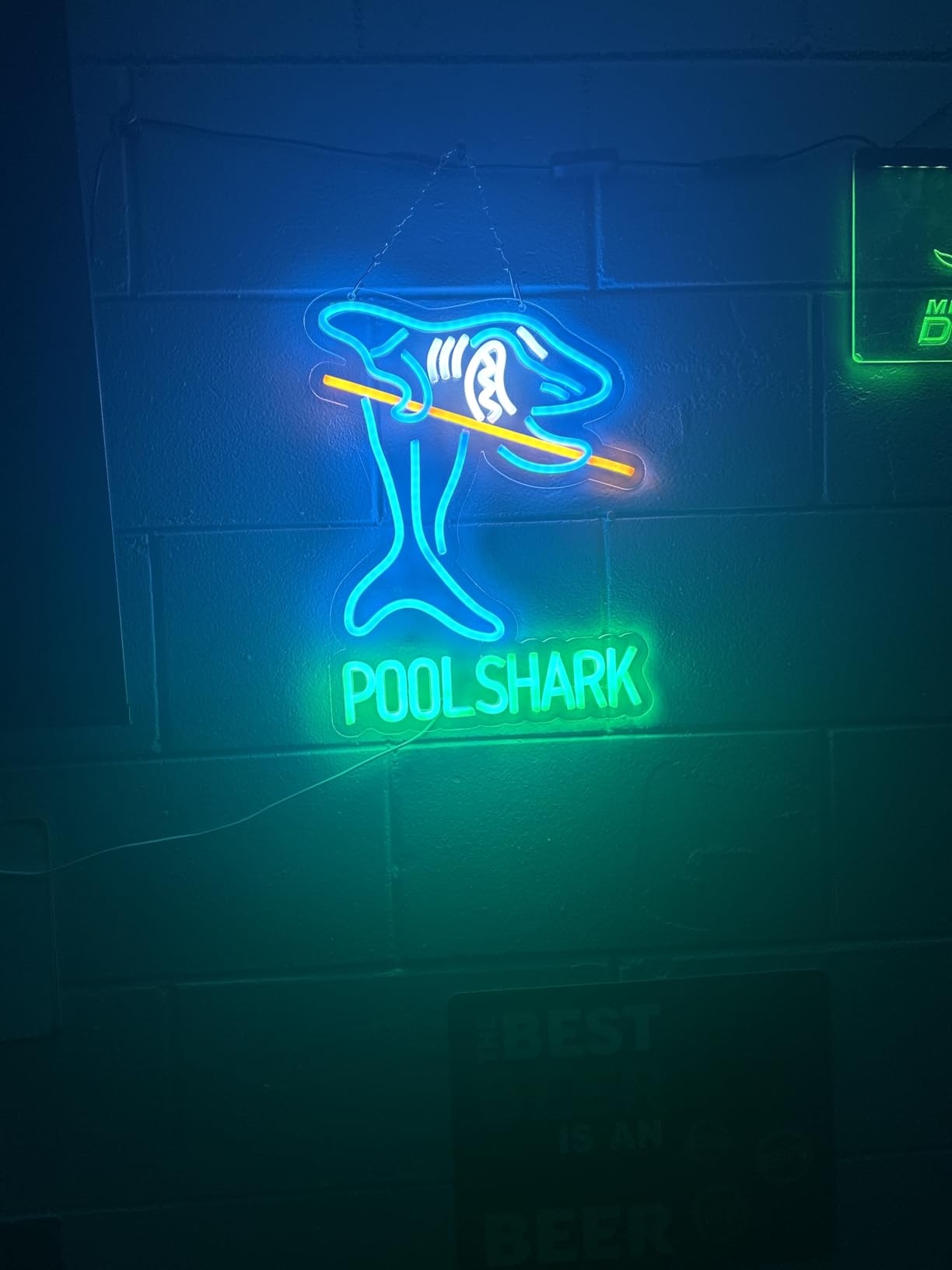 Pool Shark Billiards Neon Sign for Game Room,Billiards Hall,Garage Sign for Wall Decor,Azure and Green Color Neon Bar Light,Pub,Club Decoration,5V USB Power Supply. customer photo 2
