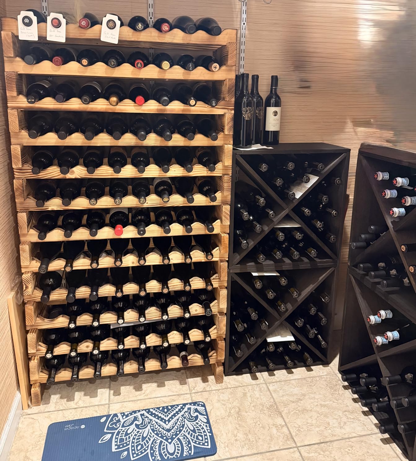 Wine Rack Cabinet countertop Wooden Stackable Storage Retro Cube freestanding Floor Wine Bottle Holder Stand(96BottleBlack) customer photo 2