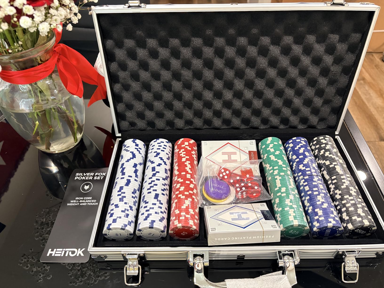 HEITOK Poker Chips Set 500pcs, Casino Chips Set with Numbers Aluminum Travel Case, Waterproof of 11.5g Poker Set for Texas Hold'em Blackjack Gambling customer photo 1