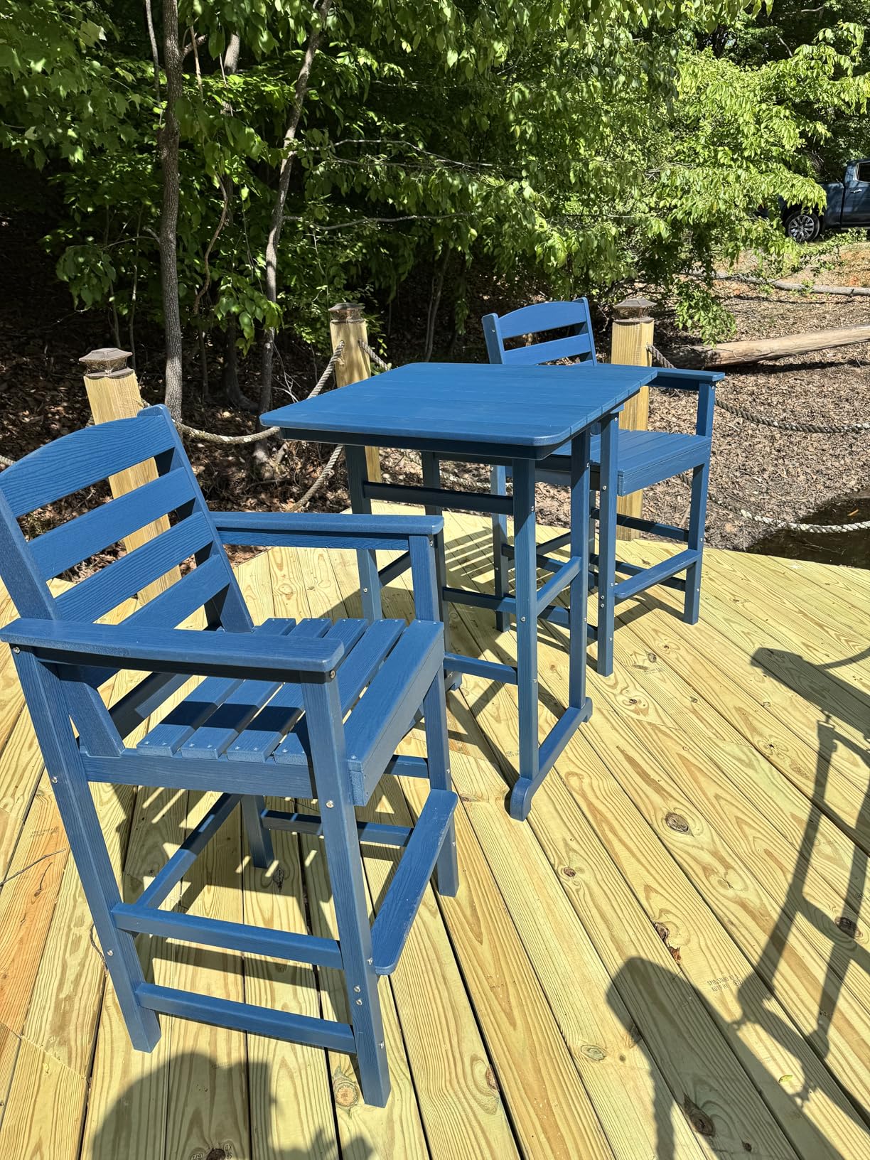 SERWALL Balcony Adirondack Chairs and Table 3 Pieces Set, Adirondack Bar Height Chairs Set of 2 and Bar Table, Outdoor Bar Stools Set, Gray customer photo 2