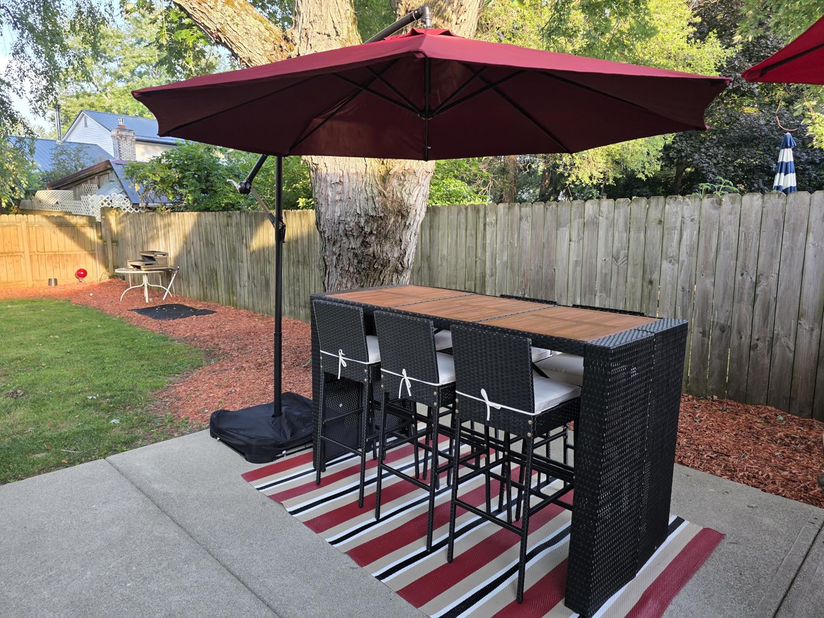 Yaheetech 7 Piece Patio Dining Set Outdoor Acacia Wood Bar Table and Chairs with Removable Cushions, Wicker Furniture Set for Deck, Backyard, Garden, Black/Beige customer photo 2