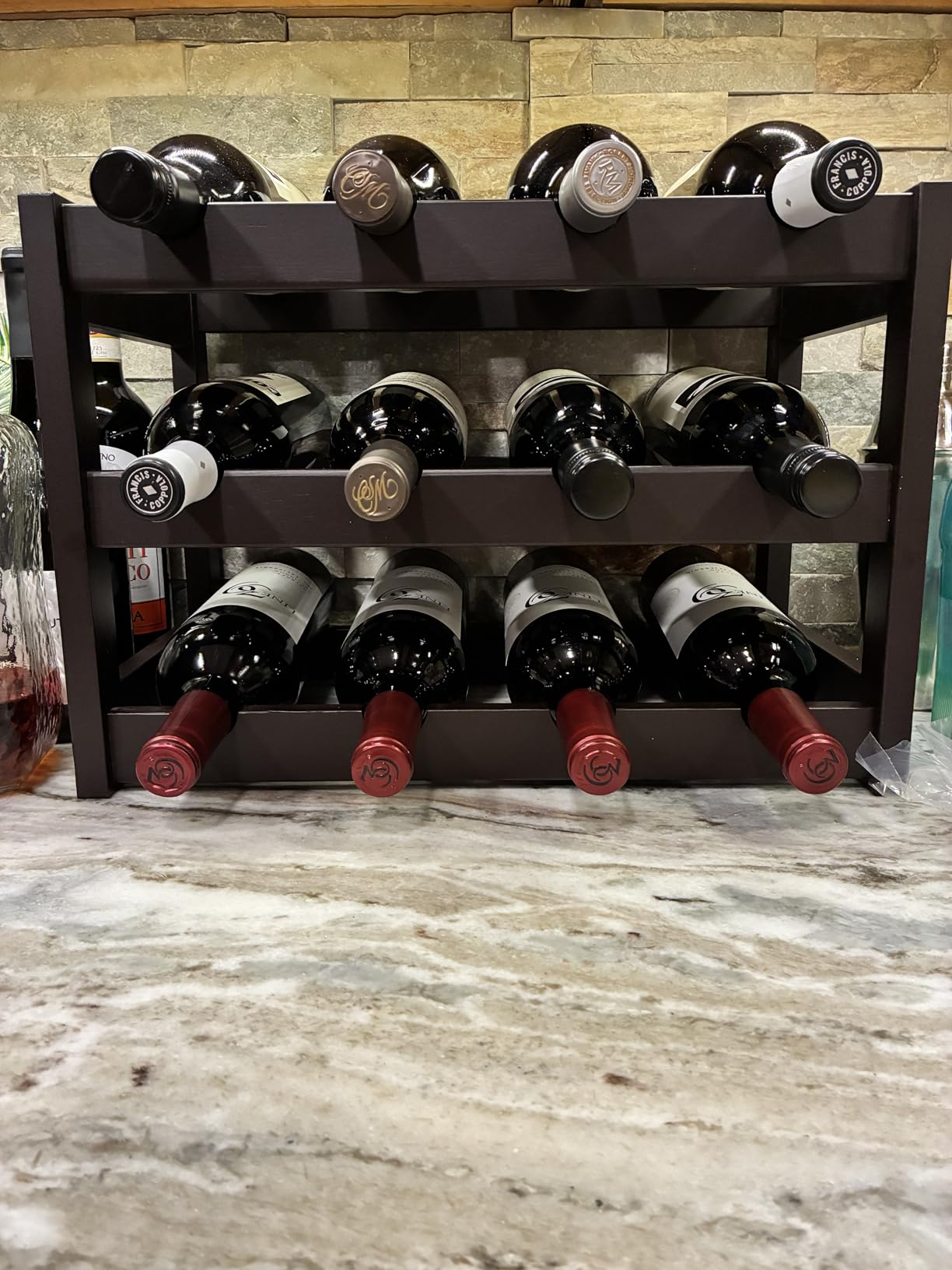 VASMIA Wine Rack Freestanding Floor, 6-Tier Display Wine Storage Shelves with Table Top, 24-Bottle Bamboo Wine Rack Shelf for Kitchen Bar Dining Room Living Room, Black customer photo 1