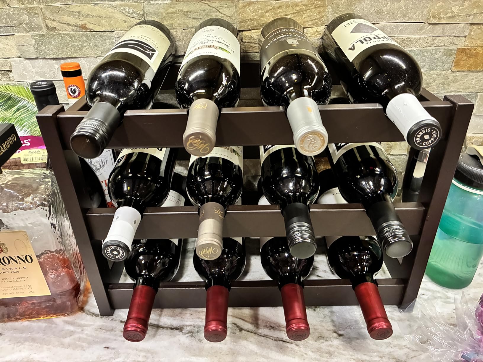 VASMIA Wine Rack Freestanding Floor, 6-Tier Display Wine Storage Shelves with Table Top, 24-Bottle Bamboo Wine Rack Shelf for Kitchen Bar Dining Room Living Room, Black customer photo 2