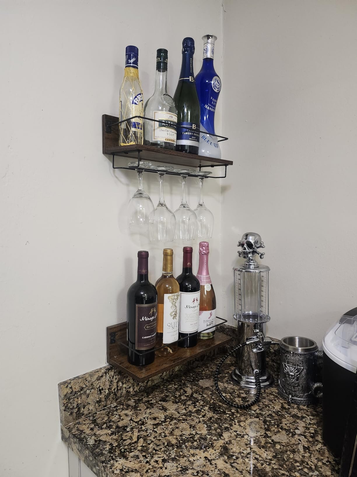 HOOBRO Wall Mounted Wine Rack 2 Pack, Wine Shelf Hanging Floating Wall Shelves, Wine Glass Bottle Rack Stemware Holder, for Living Room, Dining Room, Kitchen, Rustic Brown and Black customer photo 2