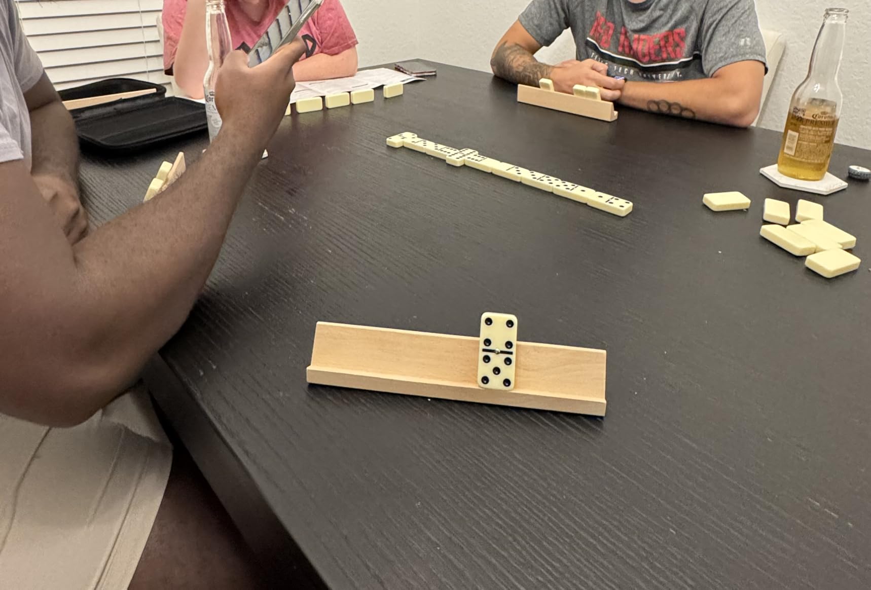 Jumbo Dominos Set for Adults with 4 Wooden Racks/Trays, Double 6 Dominoes Travel Set with Portable Case Double Six Dominoes Set with 4 Tiles Holders, 28 Tiles Dominos Set for Family Board Games customer photo 2