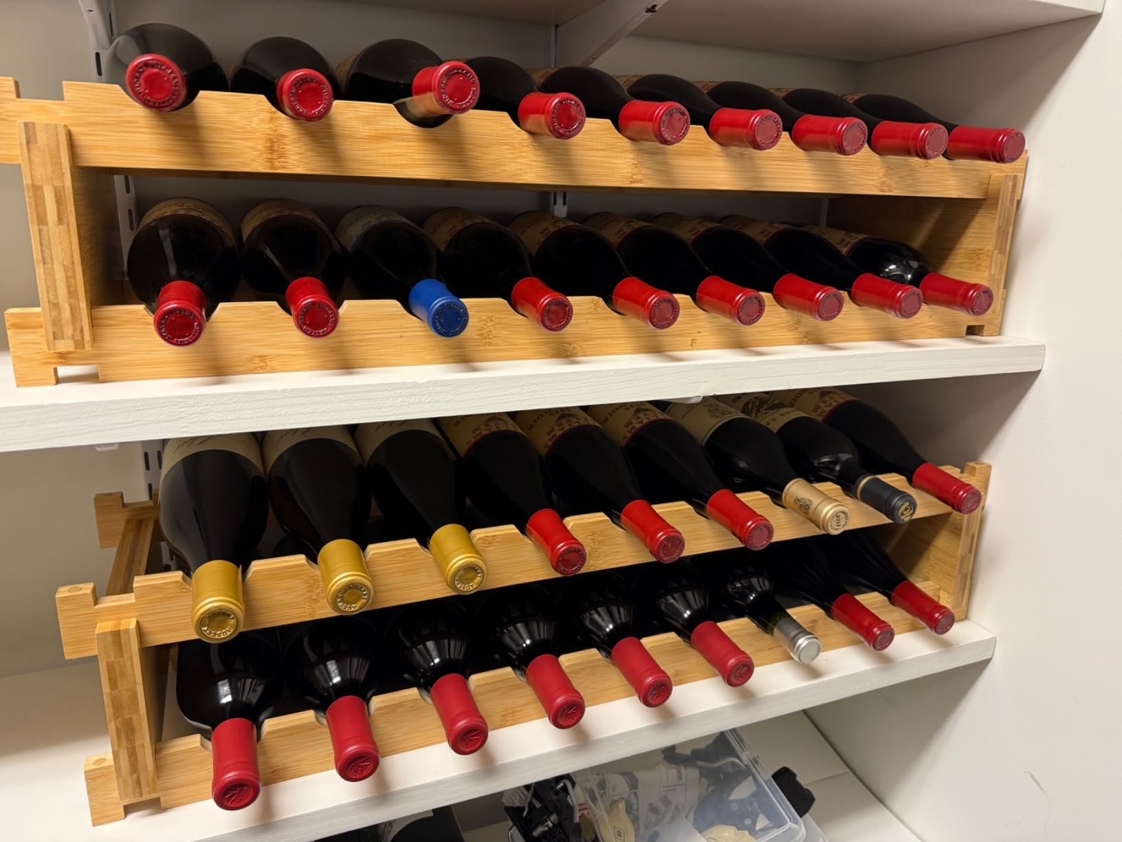 Finnhomy Wine Rack 45-Bottle 5-Tier Natural Bamboo Display Wine Storage Shelves Stackable Wine Bottle Holder customer photo 1