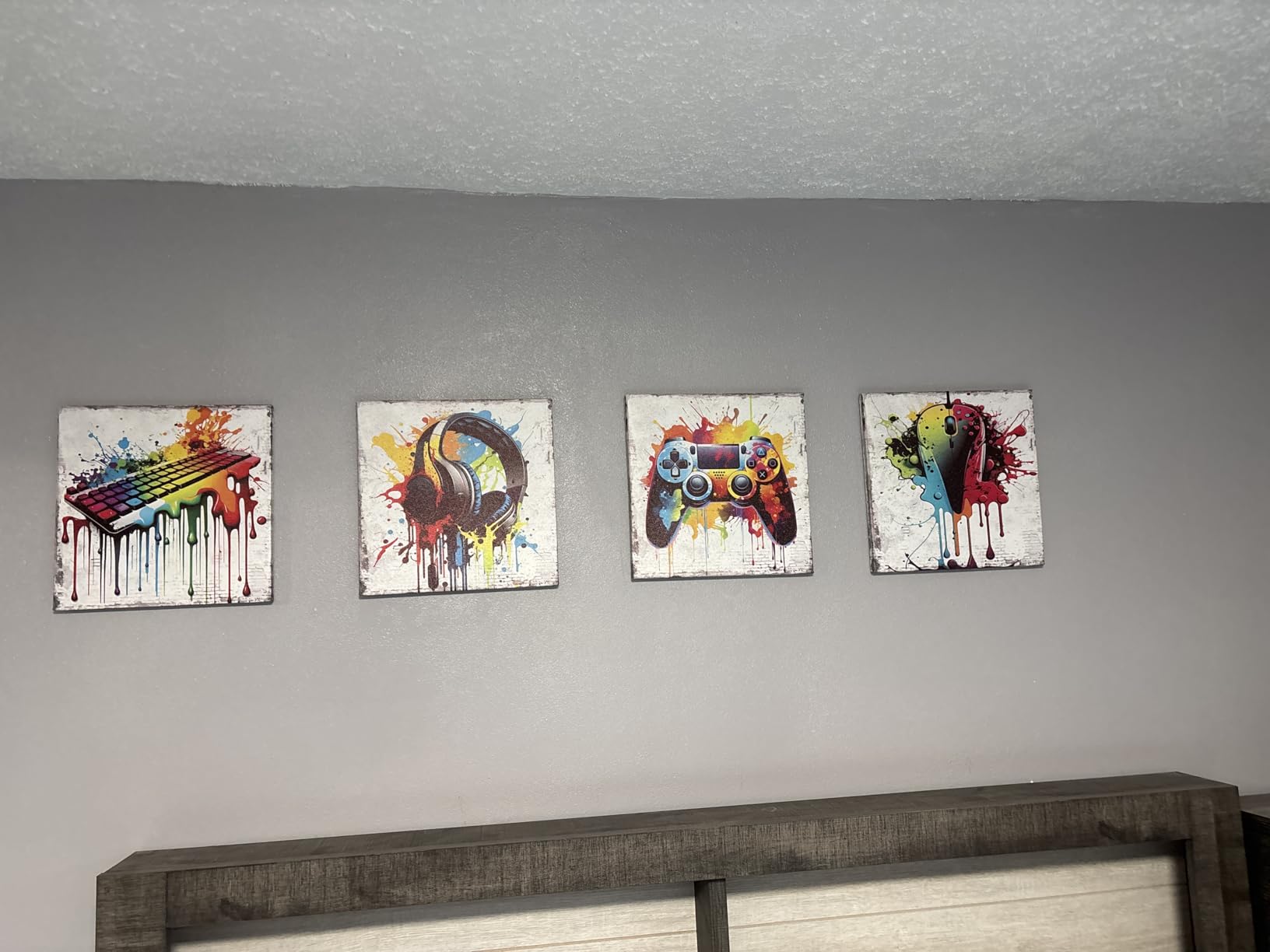 YOOOAHU Game Wall Decor Gaming Art Graffiti Gamepad Headphones Canvas Pictures Gamer Room for Boys Street Pop Bedroom Dorm Playroom Cave Teen Men Cool Video Painting Modern Artwork 12x12'' 4 Pcs customer photo 2