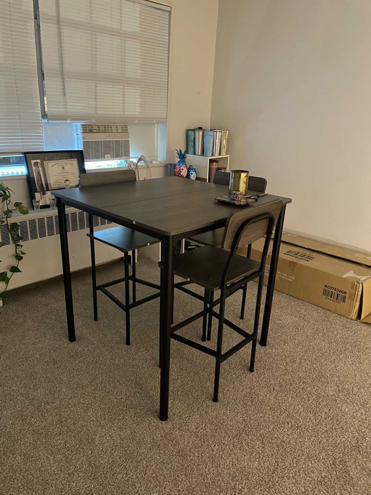 Giantex 5-Piece Dining Table Set W/Counter Height Table & 4 Bar Stools, Modern Kitchen Dining Set W/Footrest & Backrest, Space-Saving Dinette Set for Pub, Dining Room, Restaurant (Black Oak) customer photo 2