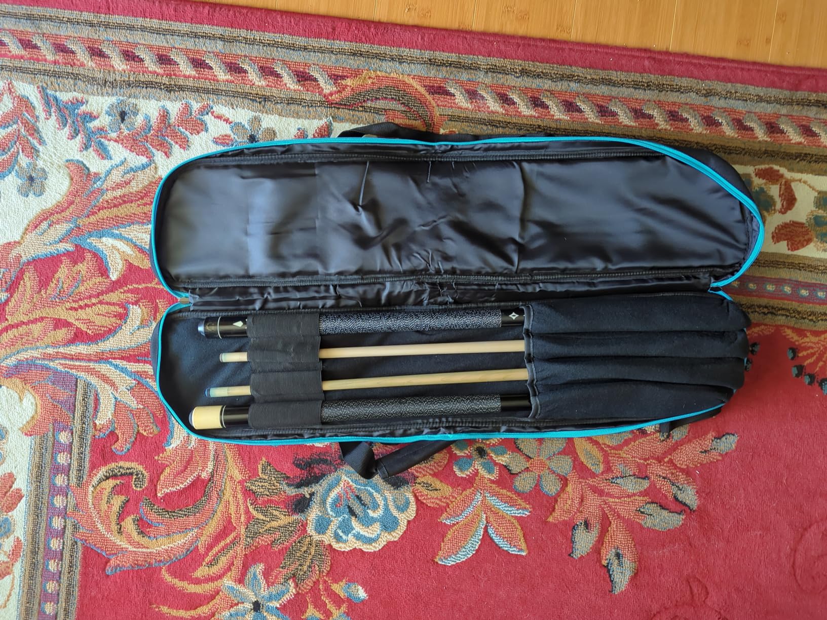 GOBUROS 2x2 Pool Cue Case Holds 2 Butts and 2 Shafts, Soft Pool Stick Holder Case with Front Accessories Pocket, Billiard Cue Carrying Cases with Shoulder Strap for Easy Carry customer photo 1