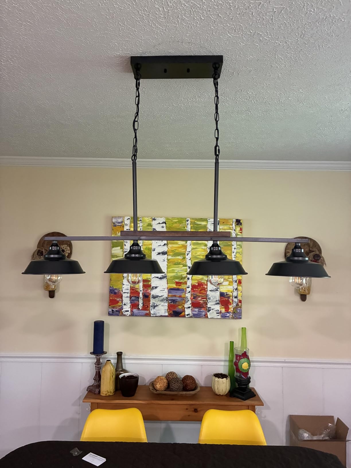 Kitchen Island Light, 4 Lights Black Pendant Dining Room Light Fixture Farmhouse Chandeliers for Dining Room Over Table Metal Hanging Lamp for Kitchen Island Hallway Pool Table customer photo 1