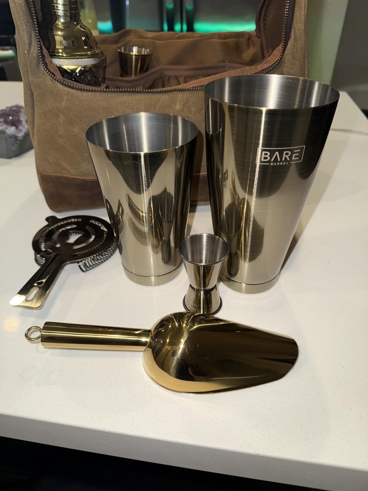 BARE BARREL® Mixology Bartender Kit Bar Set | 14-Piece Cocktail Shaker Set | Martini Barware Mixing Tools for Home Bartending | 35 Recipe Cards | Gift Set (28oz Boston Shaker, Jet Black/Black) customer photo 2