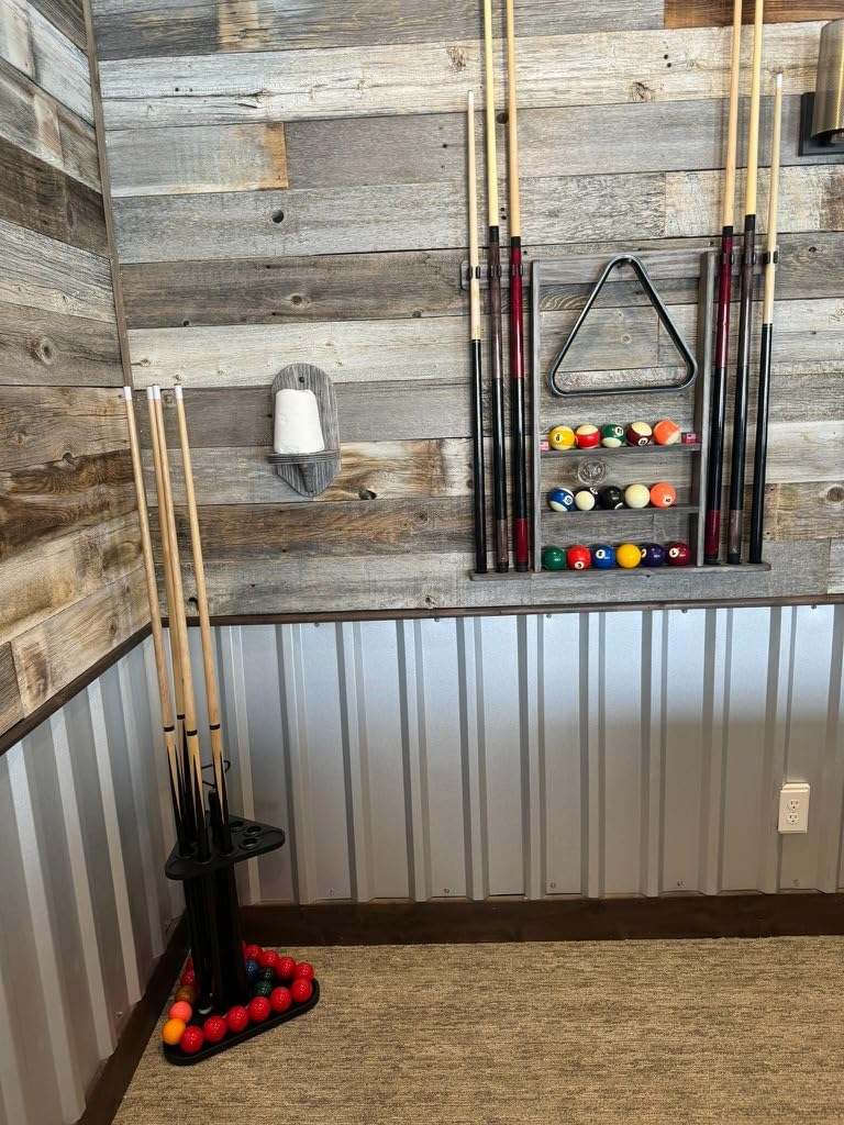 Pool Cue Rack Floor Stand | Wood Billiard Stick Holder & Game Room Organizer | Holds 9 Cues, Full Ball Set & Accessories | Classic Triangle Design for Stability & Style | Easy Assembly customer photo 2