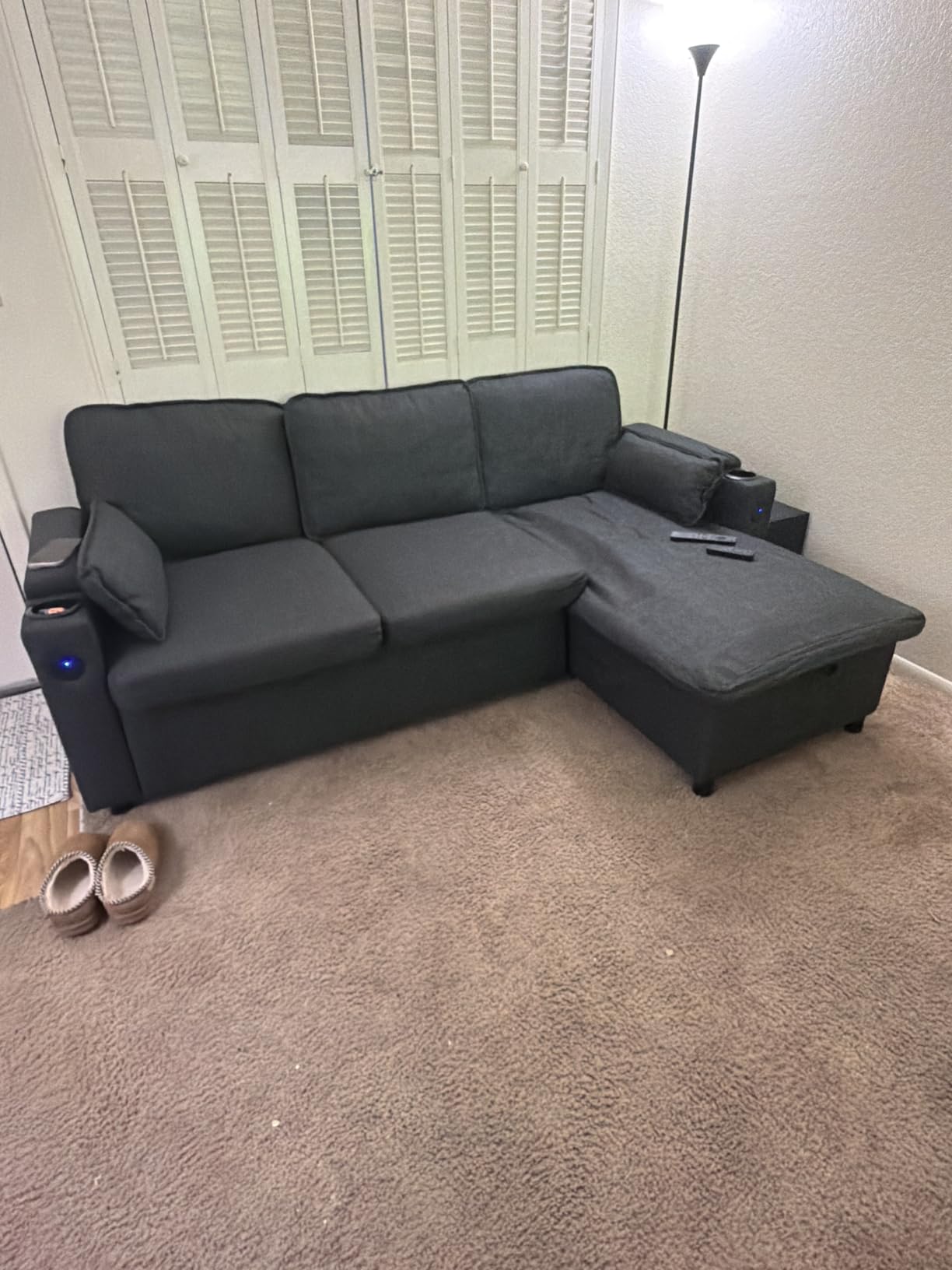 DURASPACE Sofa Bed Sleeper Pull Out 2 in 1 Sectional Sleeper Sofa Couches with Storage,USB, Cup Holder,Pullout Sectional Couches for Apartment Living Room (Dark Gray) customer photo 1