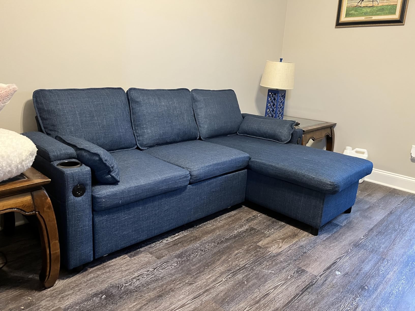 DURASPACE Sofa Bed Sleeper Pull Out 2 in 1 Sectional Sleeper Sofa Couches with Storage,USB, Cup Holder,Pullout Sectional Couches for Apartment Living Room (Dark Gray) customer photo 2