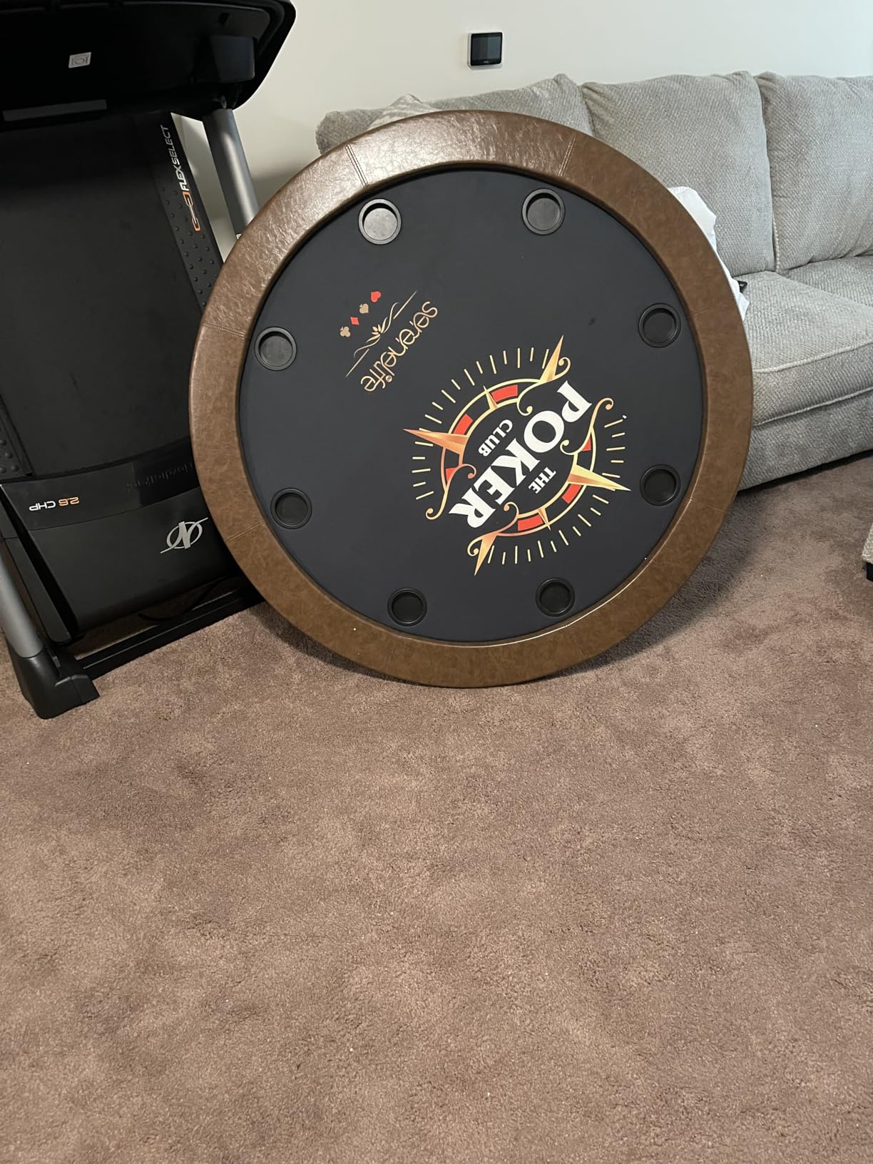 SereneLife 8-Player Round Foldable Poker Table - Premium Casino-Grade Design, Brown Felt Surface, Water-Resistant Rail, 8 Cup Holders, Blackjack Board - Ideal for Texas Hold'em & Family Fun (Black) customer photo 1