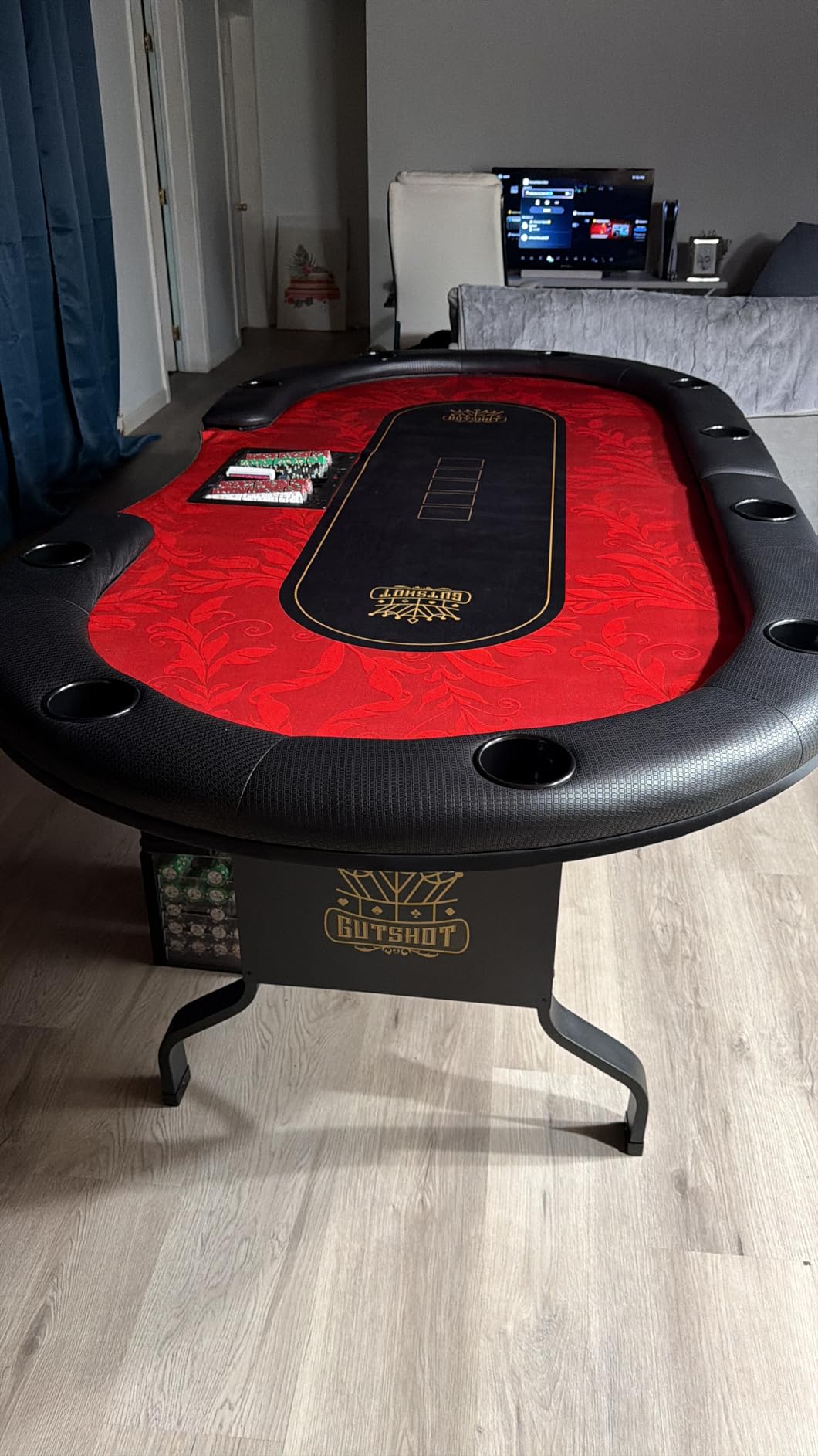GUTSHOT Foldable Poker Table for 10 Players with Dealer Tray - Premium Soft-Padded Armrest, Individual Cup Holders - Crafted with Durable Materials, Long-Lasting Poker Table (Black) customer photo 2