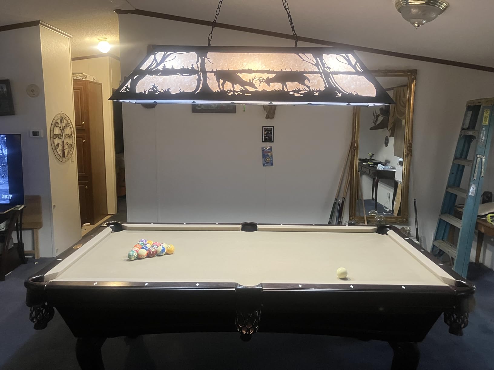 Wellmet Tiffany Pool Table Light 59 inch, 5 Lights Rustic Deer Chandelier for Kitchen Island, Cabin, Billiards Table Lamp, Farmhouse Chandelier for Country, Wild West Style customer photo 1